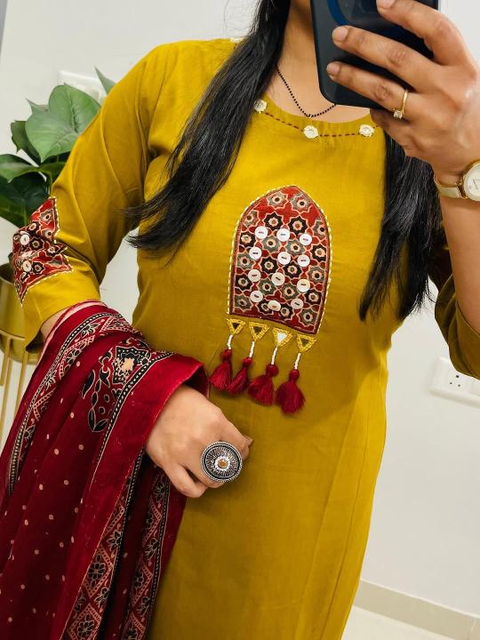 Straight Kurta Pant Set with Traditional Dupatta