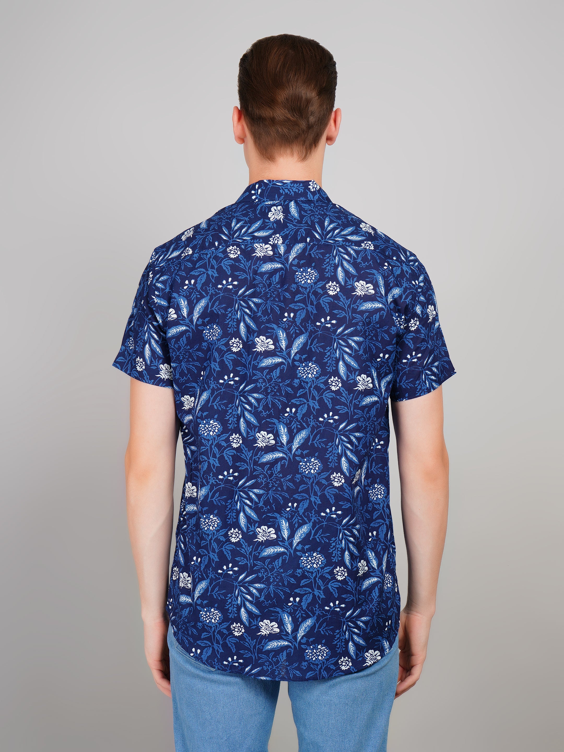 Nama's Navy Blue Jaipuri Printed Cotton Shirt