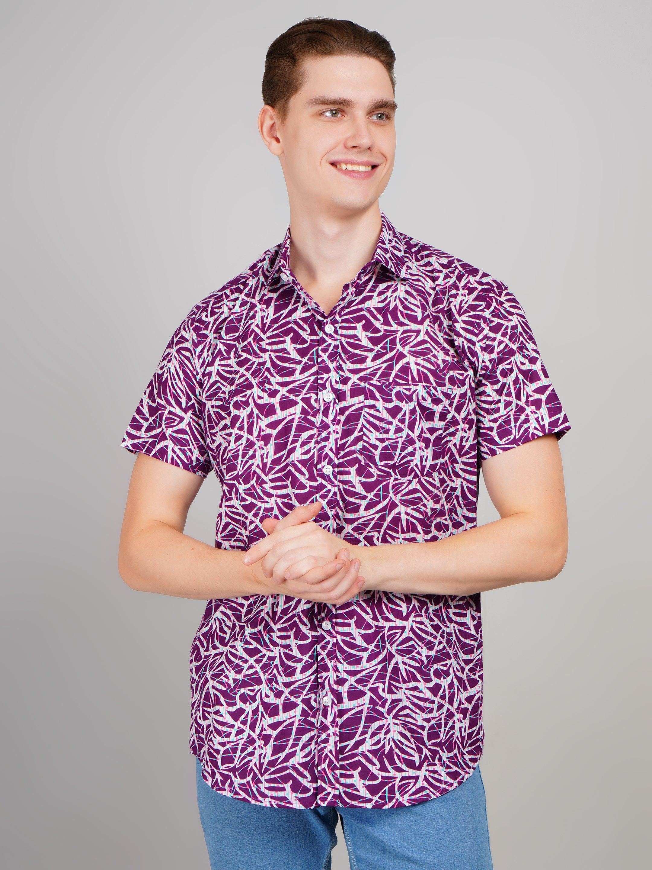 Nama's Purple Jaipuri Printed Cotton Shirt