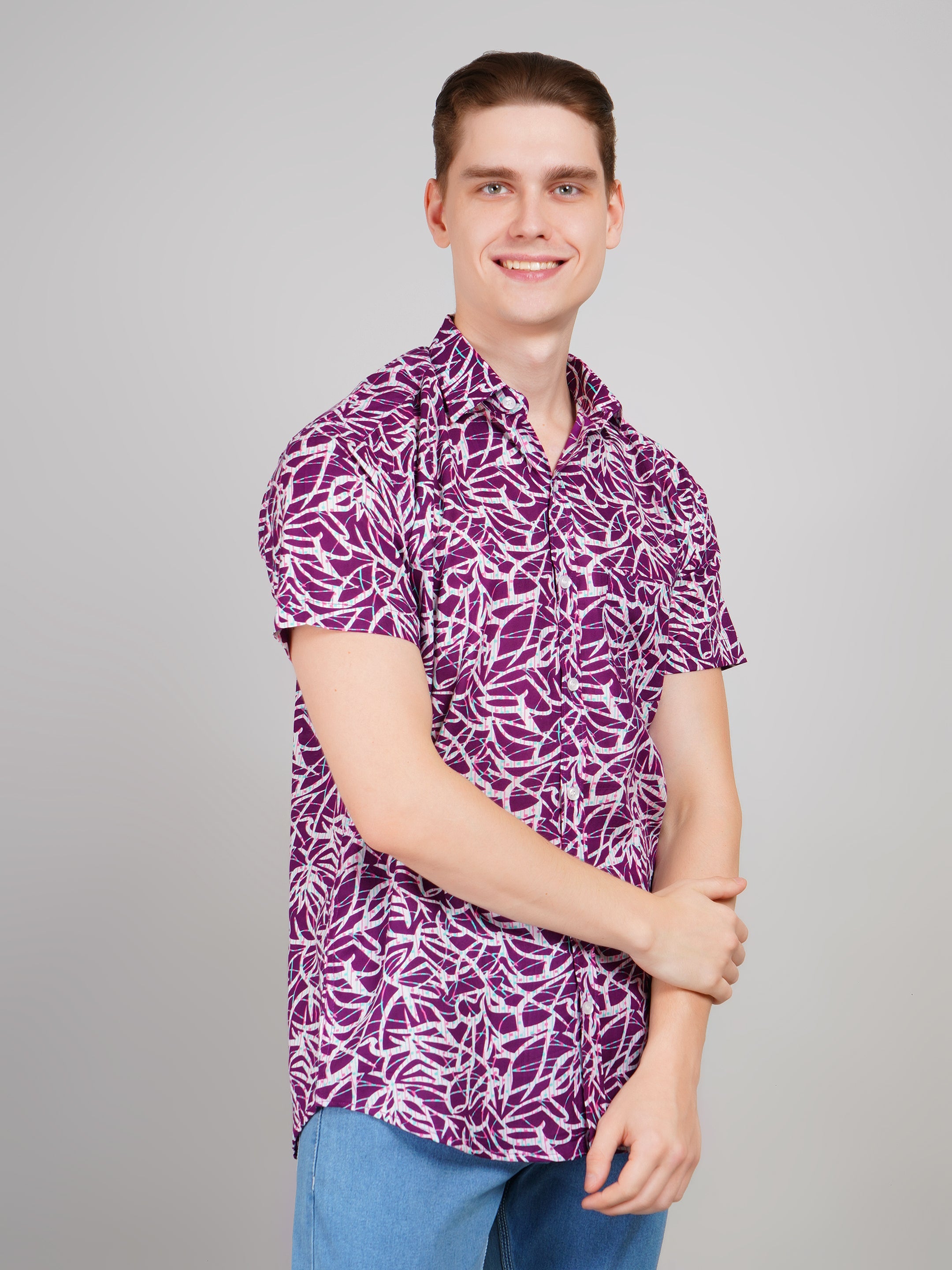 Nama's Purple Jaipuri Printed Cotton Shirt