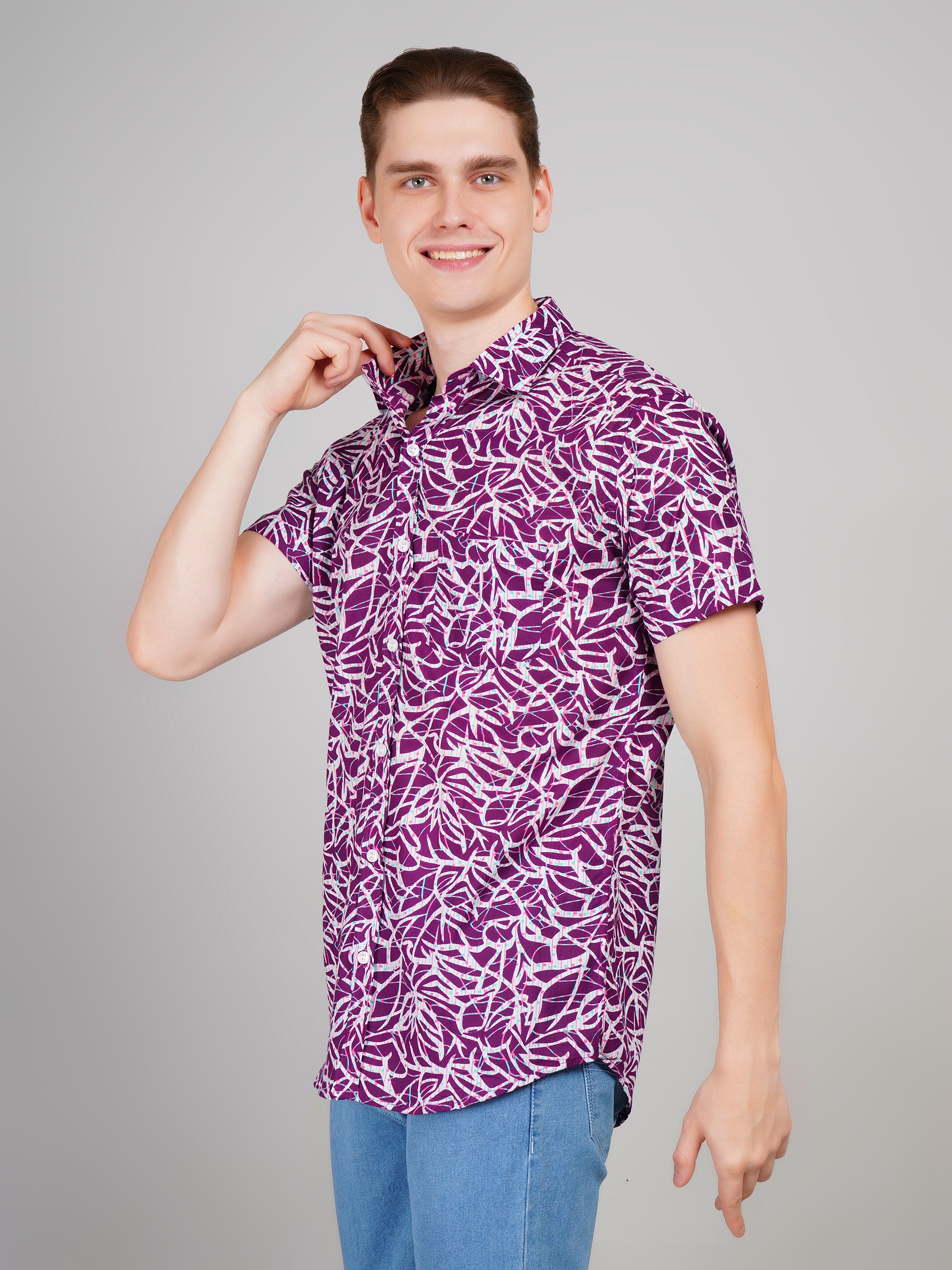 Nama's Purple Jaipuri Printed Cotton Shirt
