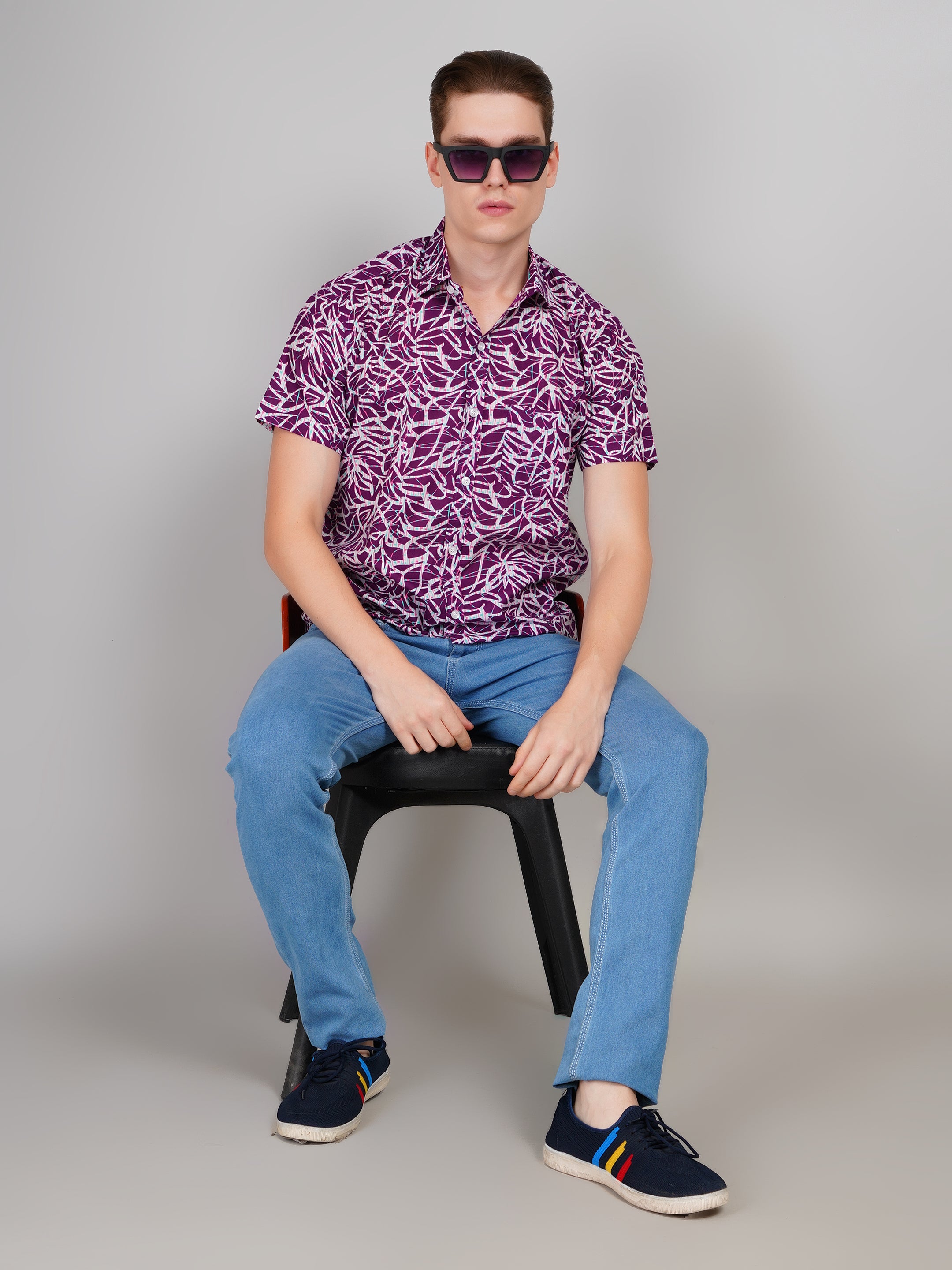 Nama's Purple Jaipuri Printed Cotton Shirt
