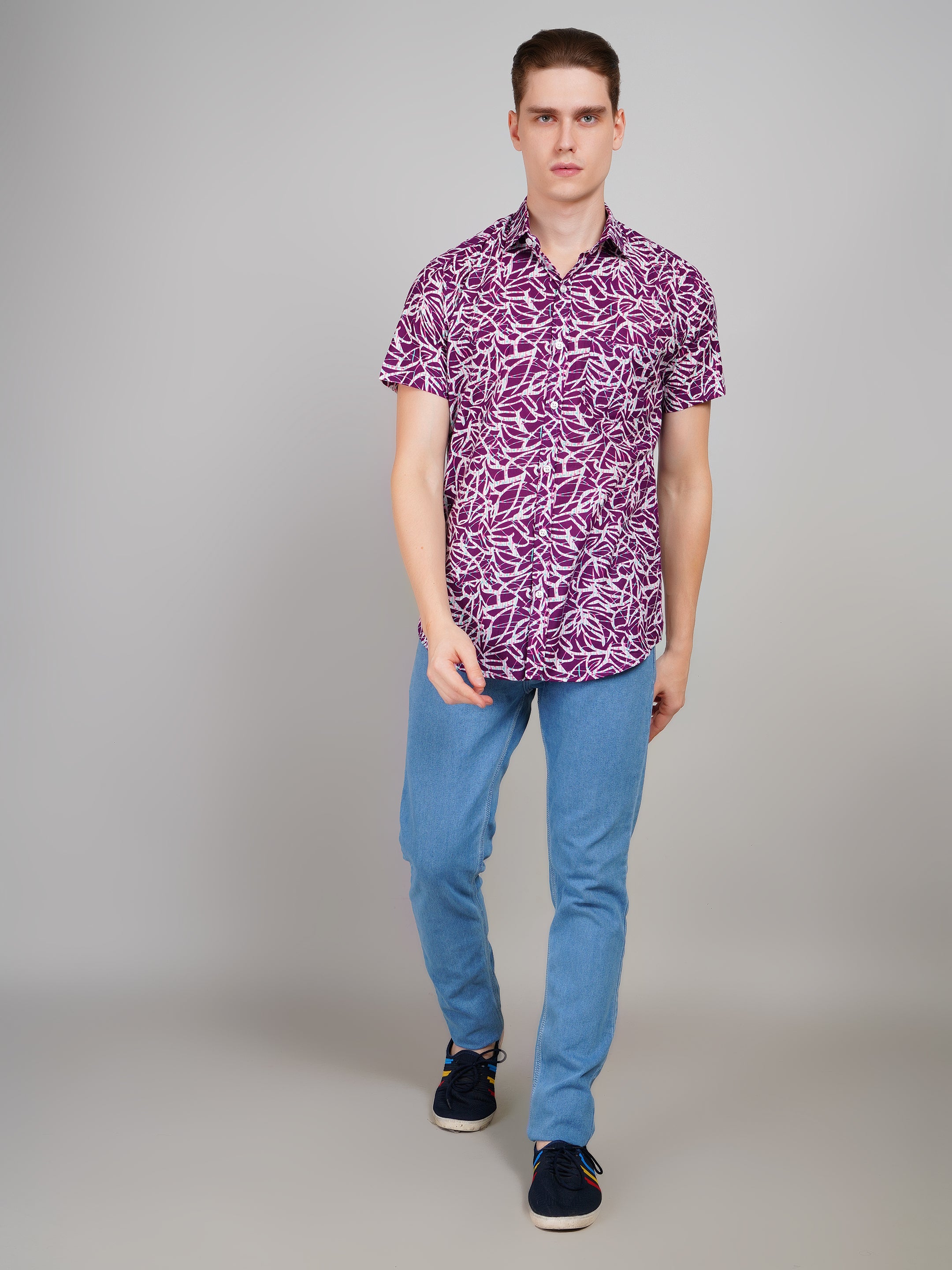 Nama's Purple Jaipuri Printed Cotton Shirt