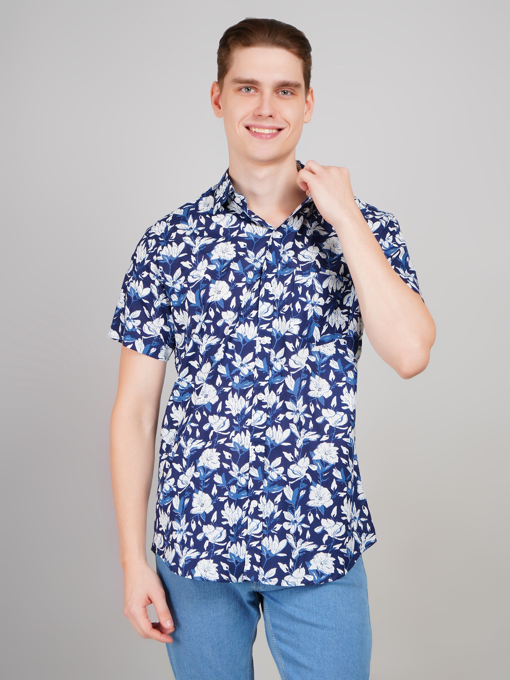 Nama's Blue Jaipuri Printed Cotton Shirt