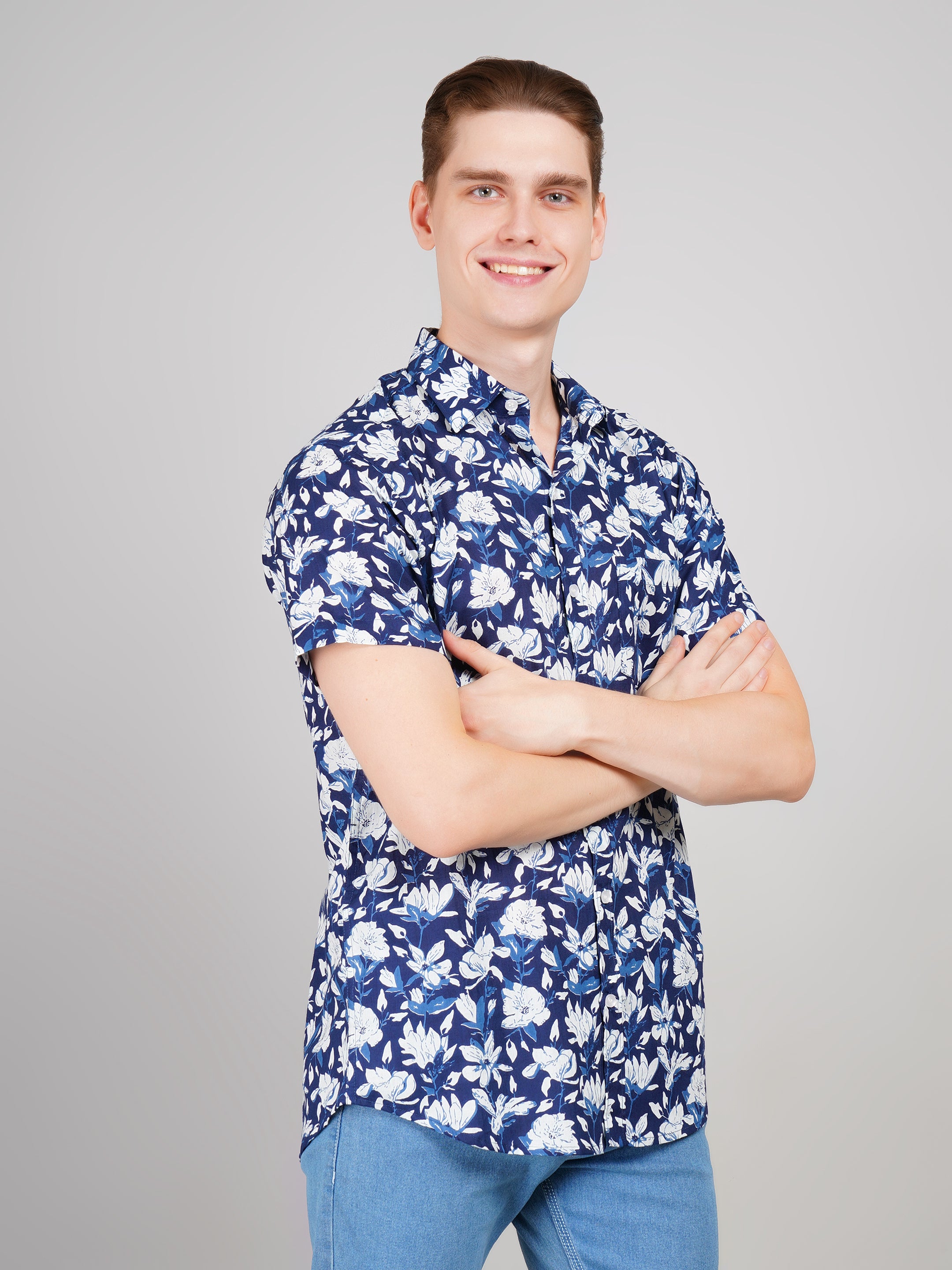 Nama's Blue Jaipuri Printed Cotton Shirt