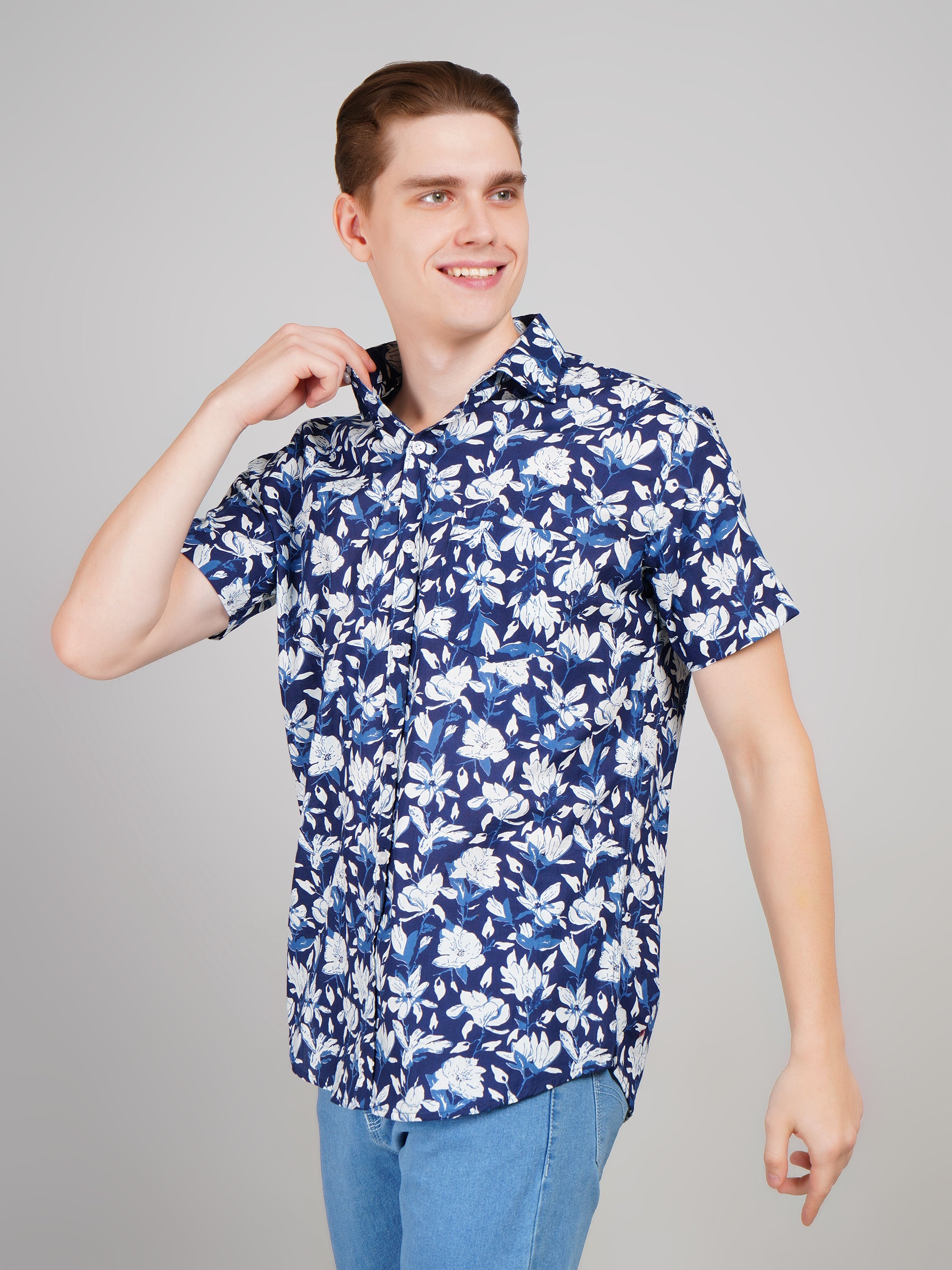 Nama's Blue Jaipuri Printed Cotton Shirt