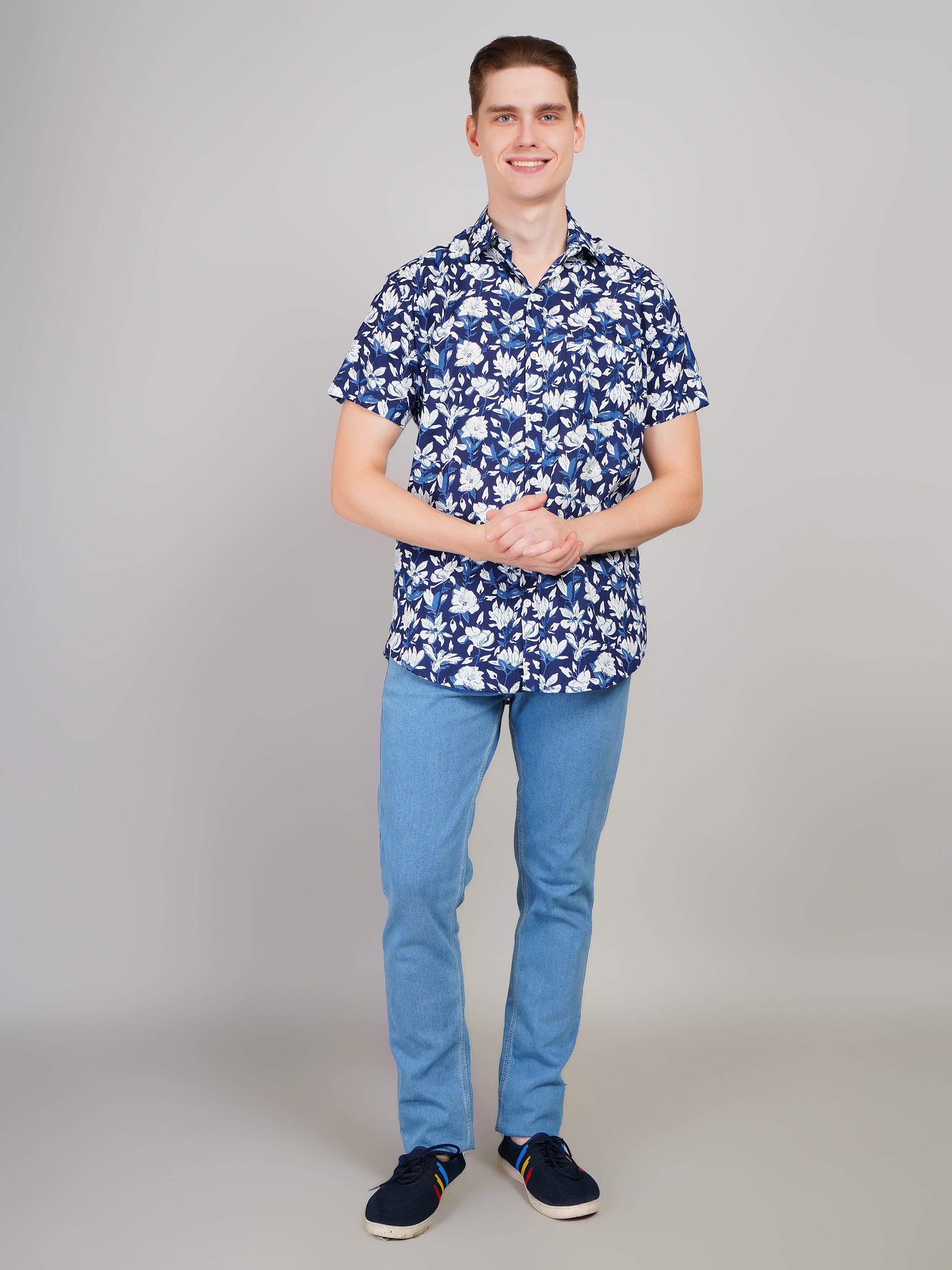 Nama's Blue Jaipuri Printed Cotton Shirt