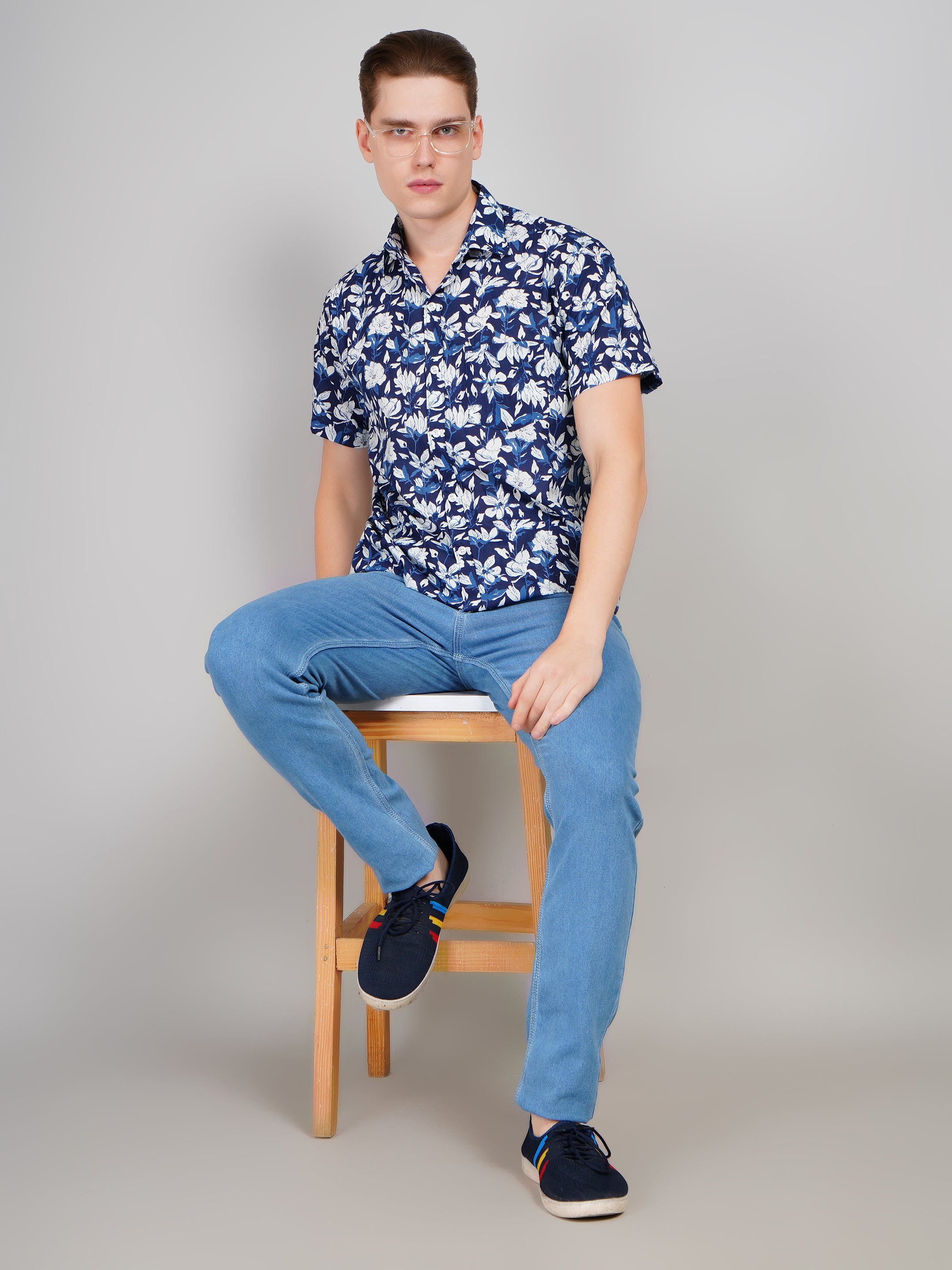 Nama's Blue Jaipuri Printed Cotton Shirt