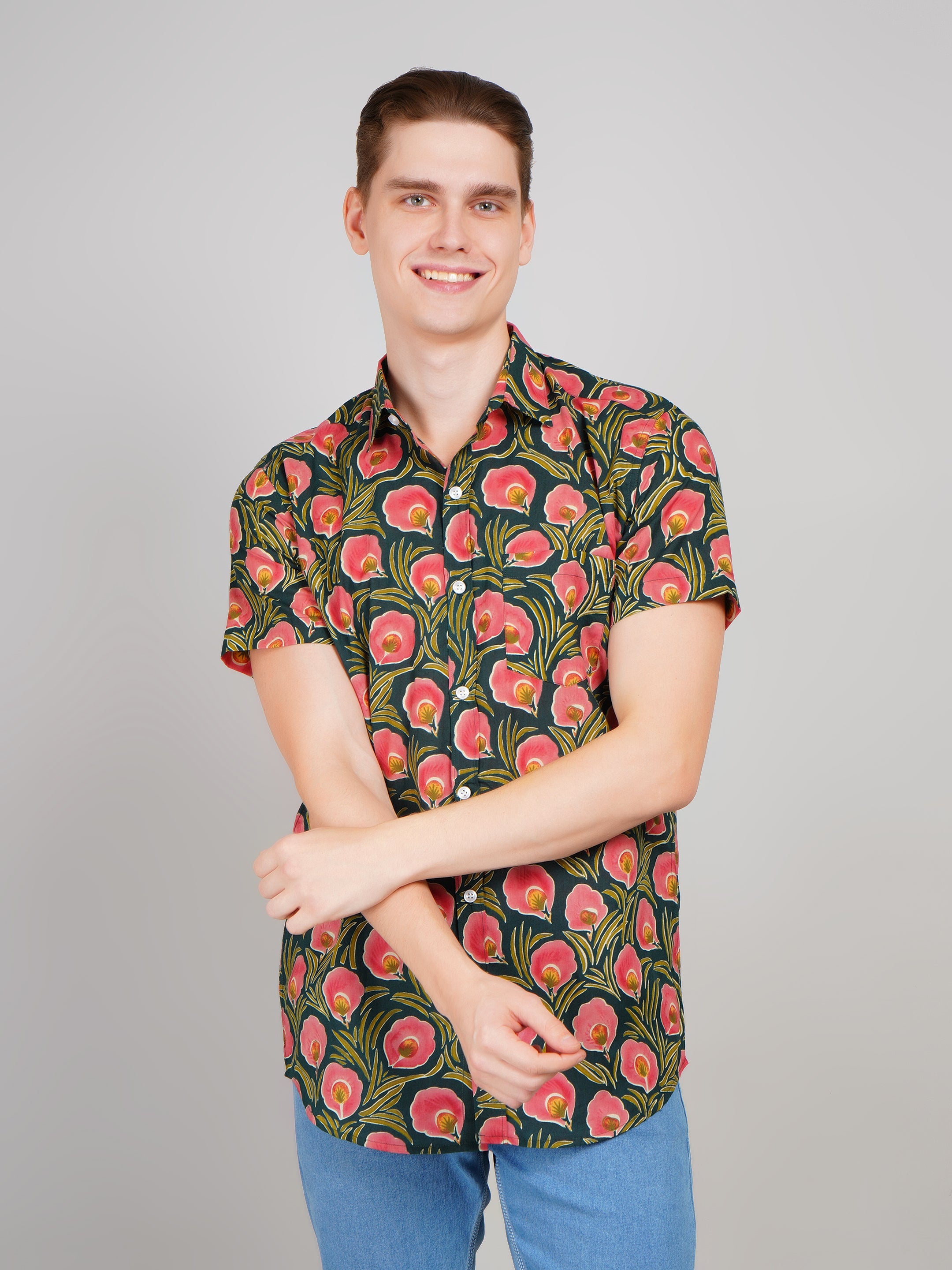 Nama's Green Jaipuri Printed Cotton Shirt