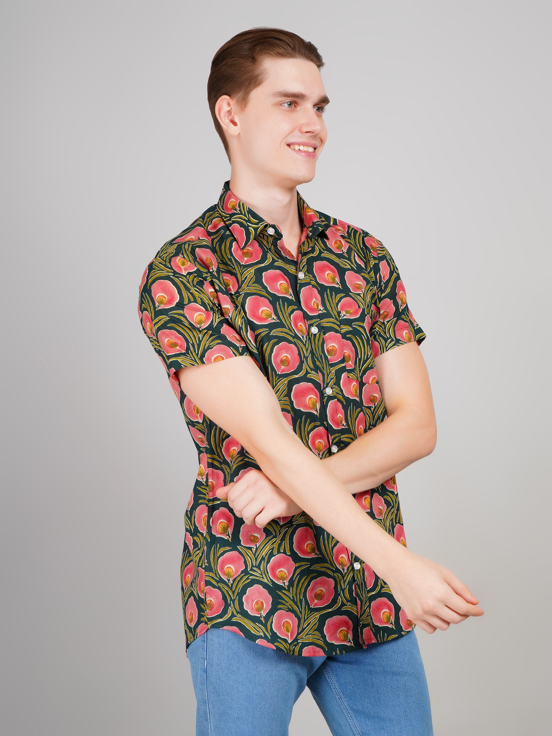 Nama's Green Jaipuri Printed Cotton Shirt