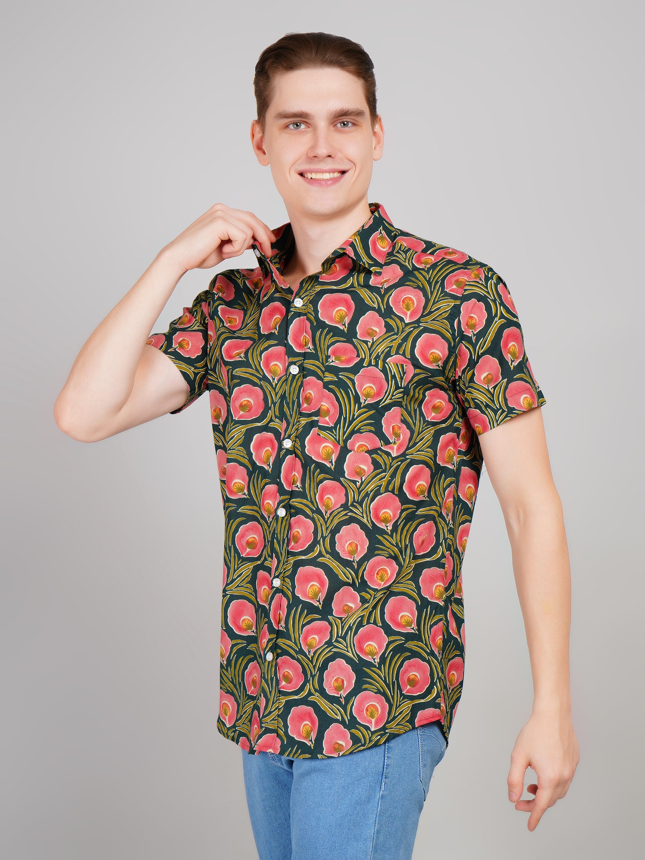 Nama's Green Jaipuri Printed Cotton Shirt