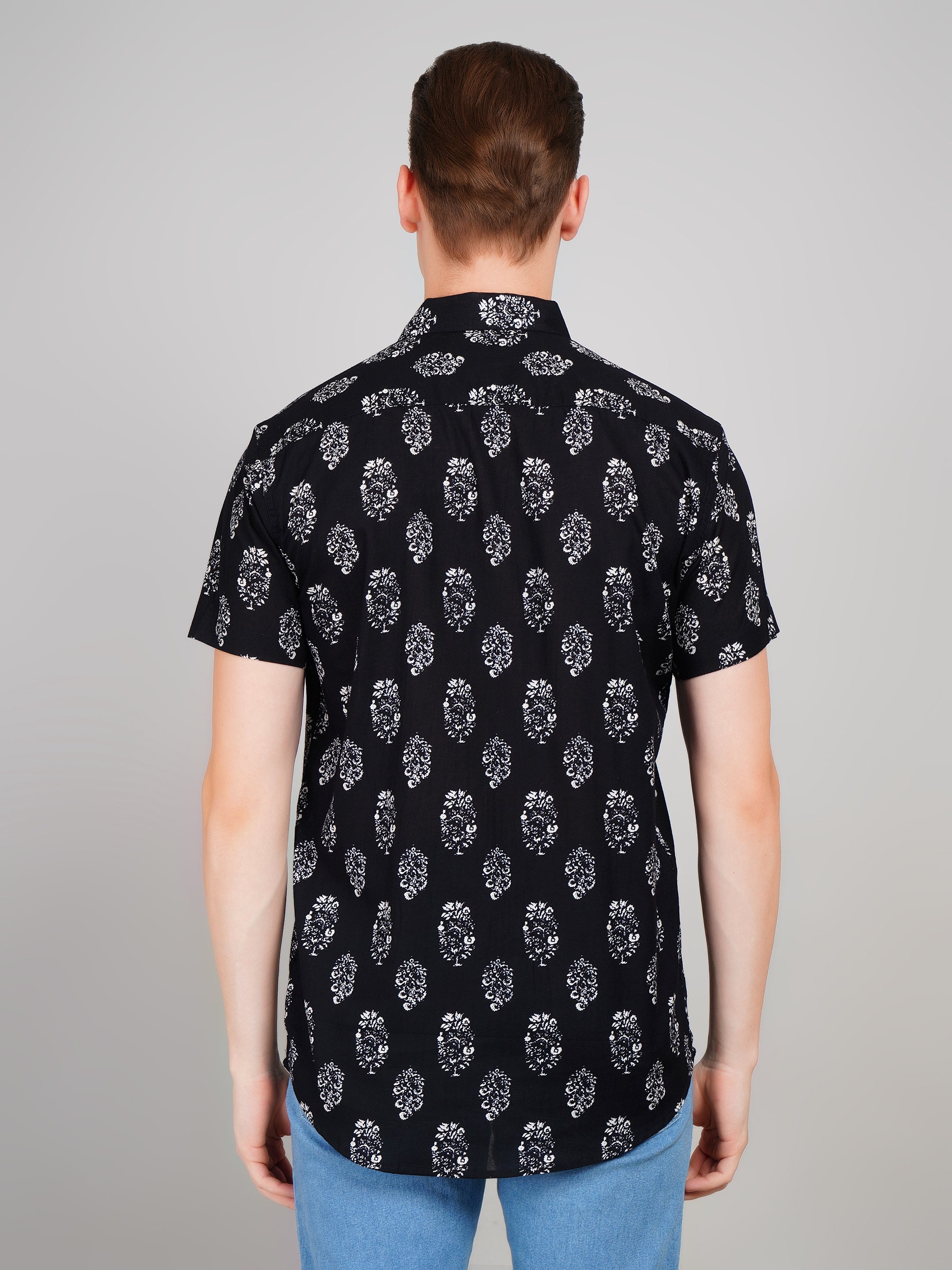 Nama's Black Jaipuri Printed Cotton Shirt