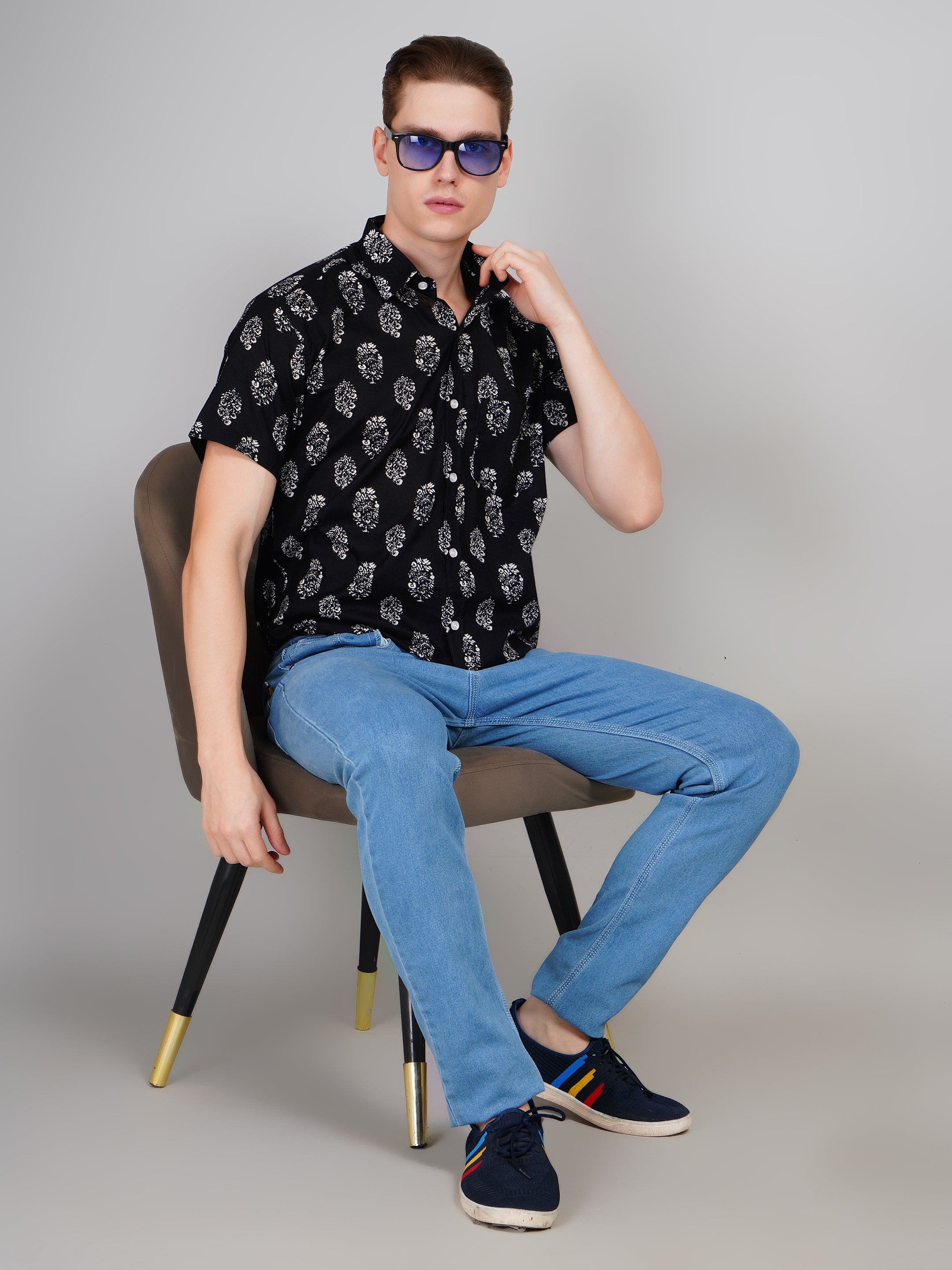 Nama's Black Jaipuri Printed Cotton Shirt