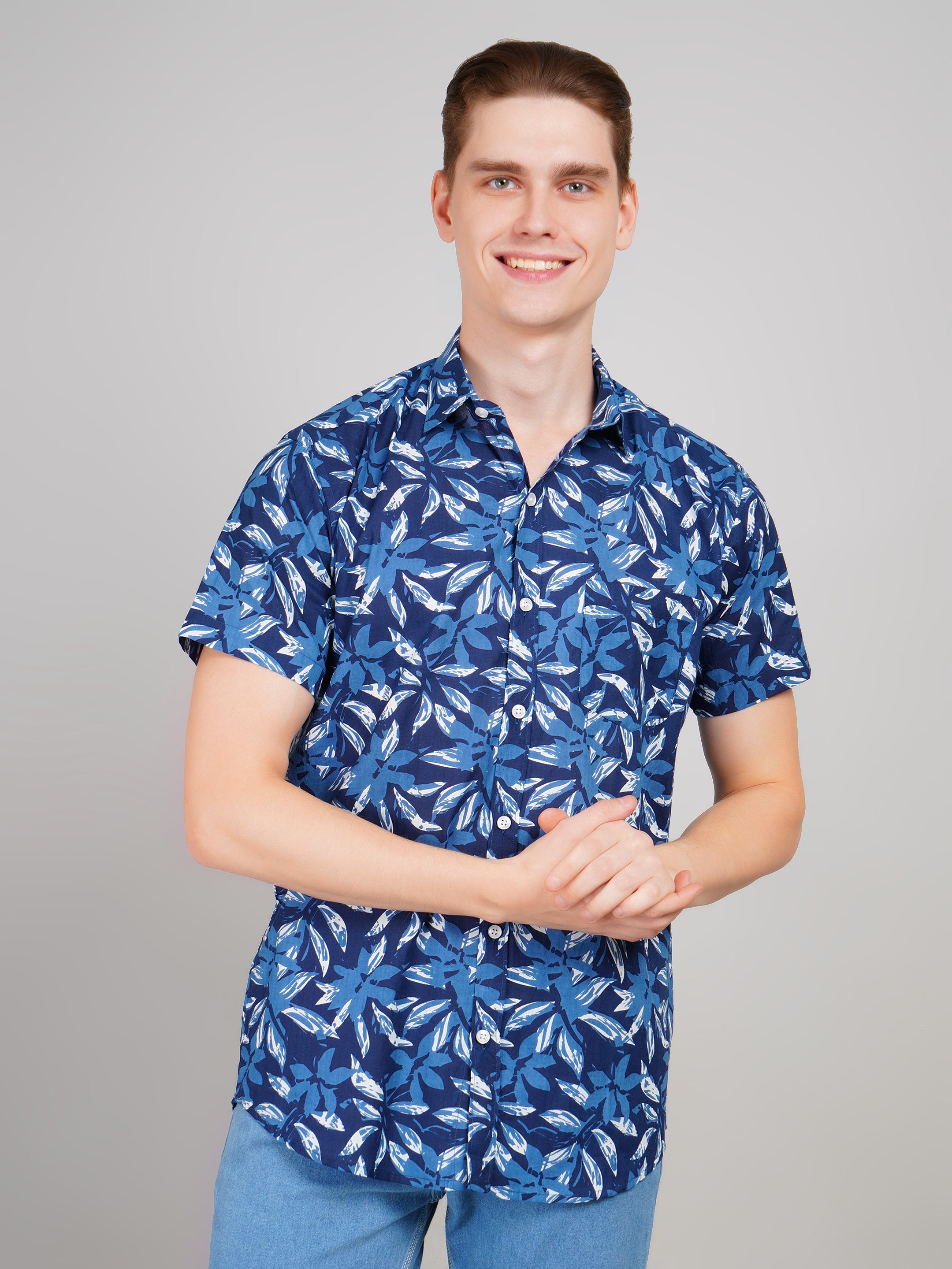 Nama's Blue Jaipuri Printed Cotton Shirt