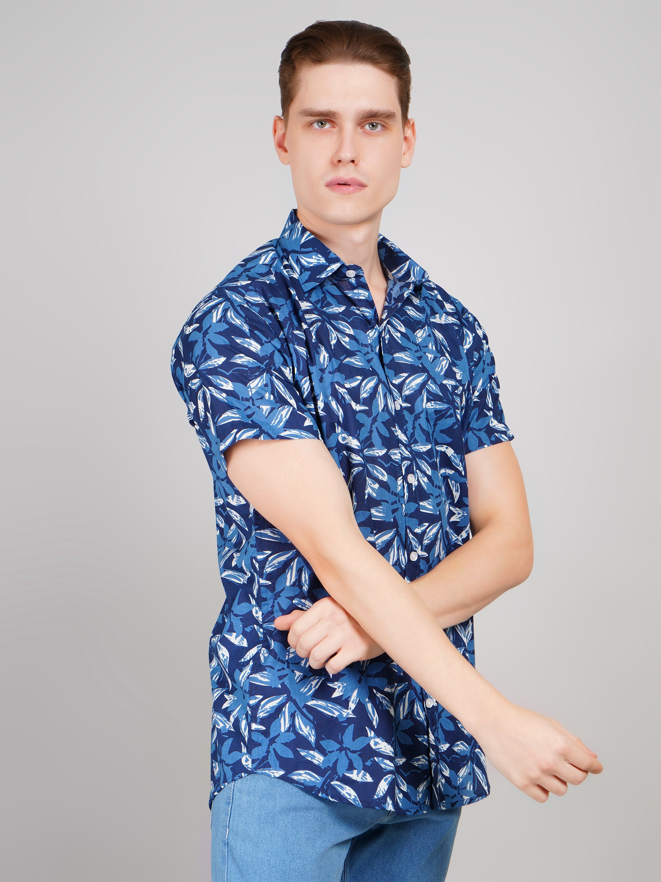 Nama's Blue Jaipuri Printed Cotton Shirt
