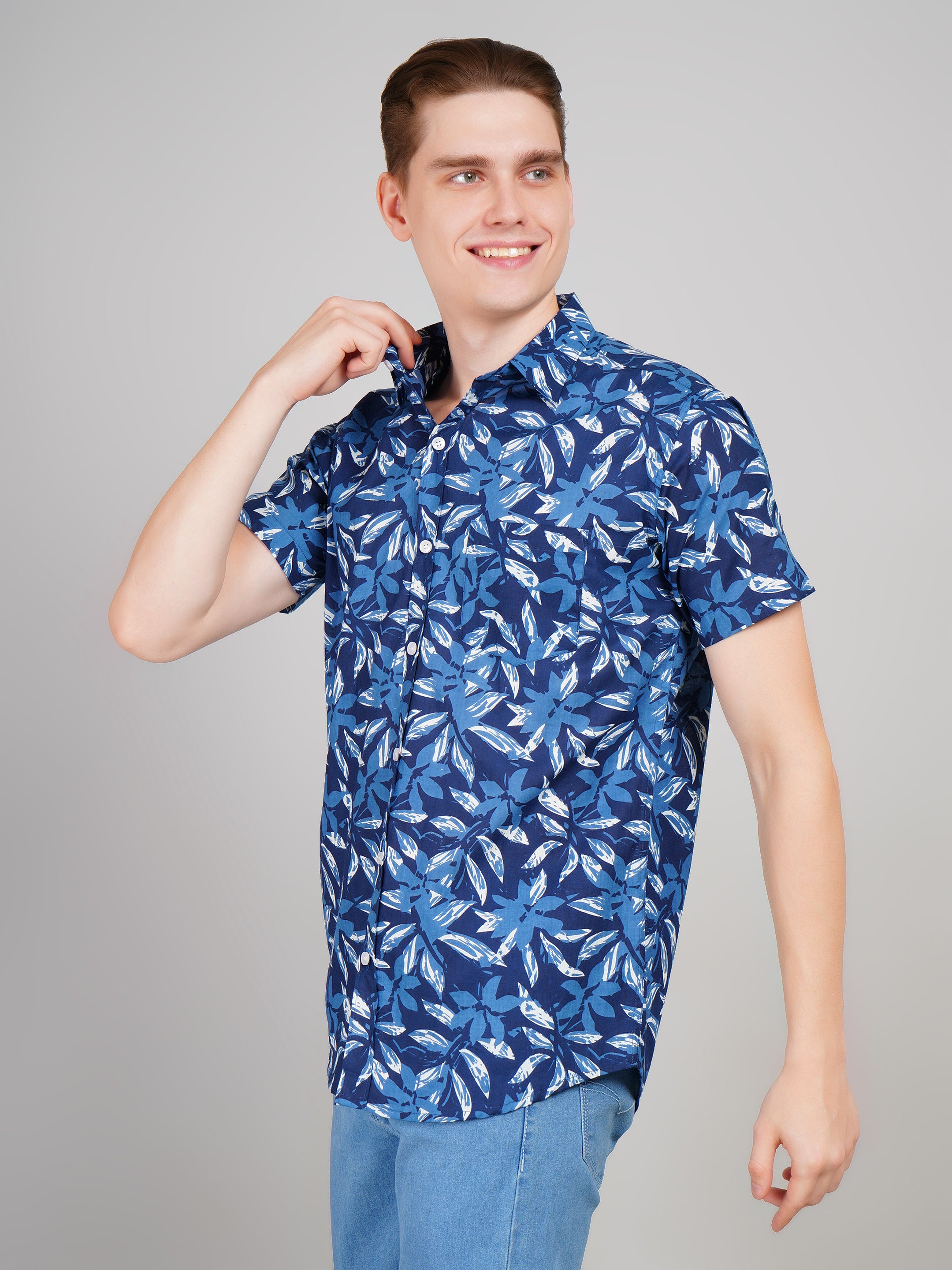 Nama's Blue Jaipuri Printed Cotton Shirt
