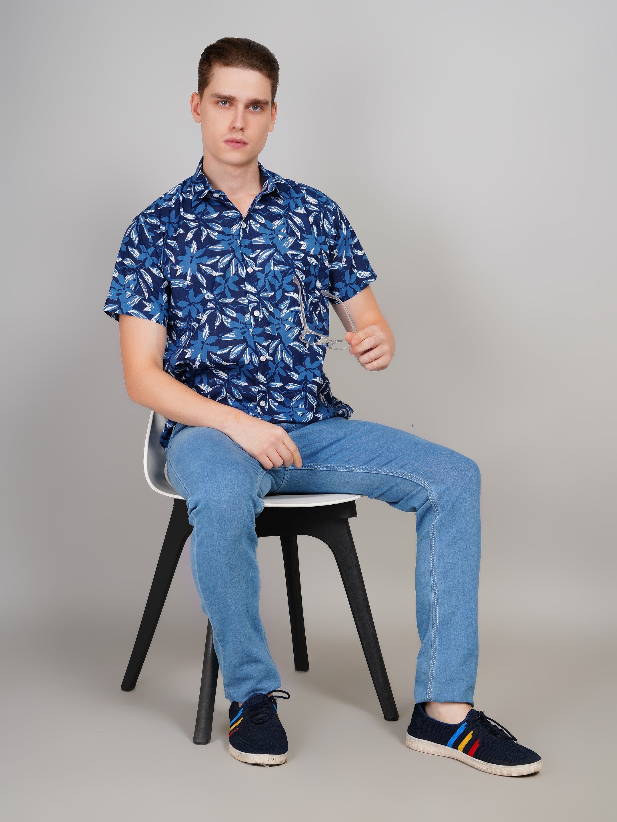 Nama's Blue Jaipuri Printed Cotton Shirt