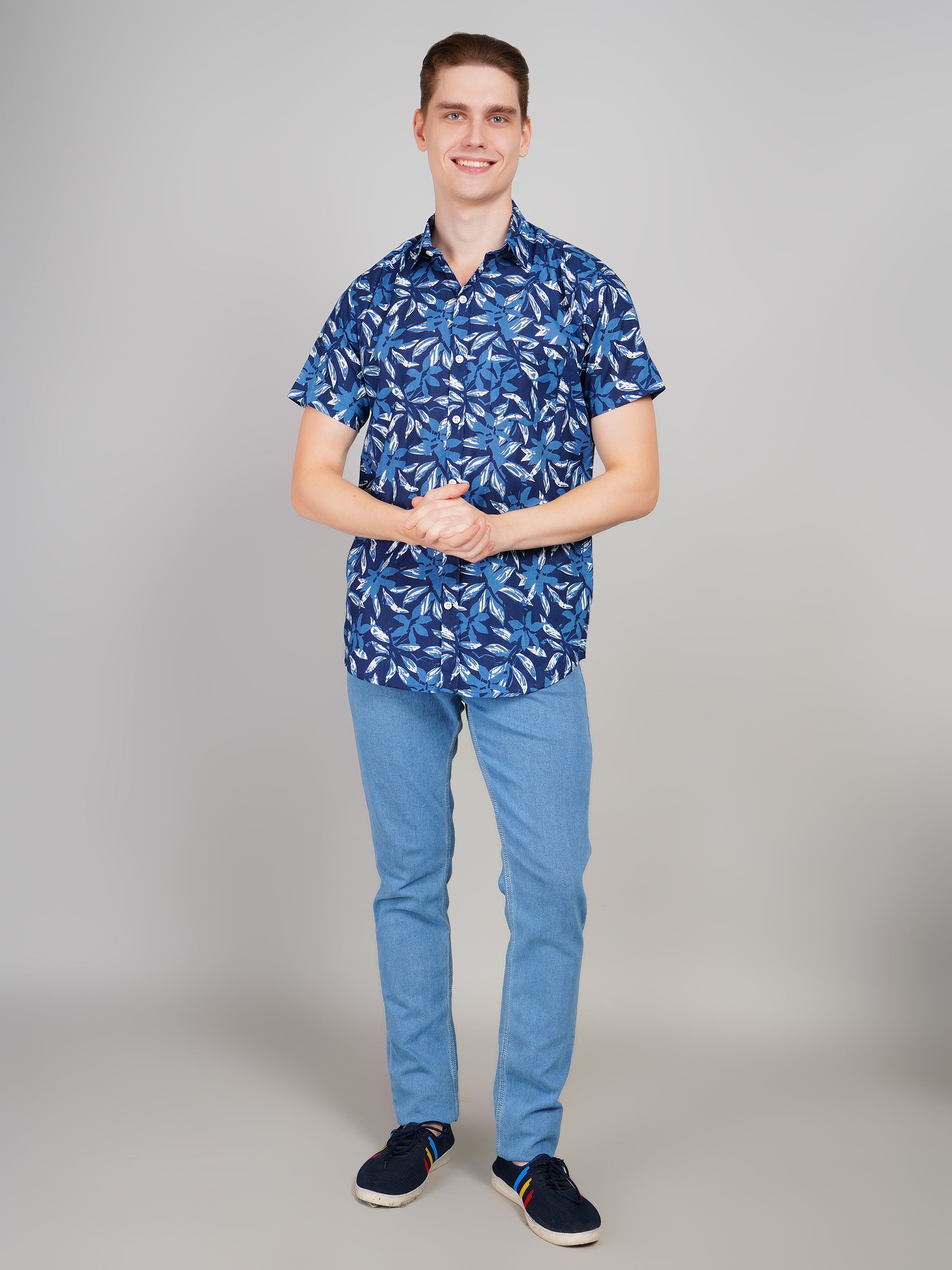 Nama's Blue Jaipuri Printed Cotton Shirt