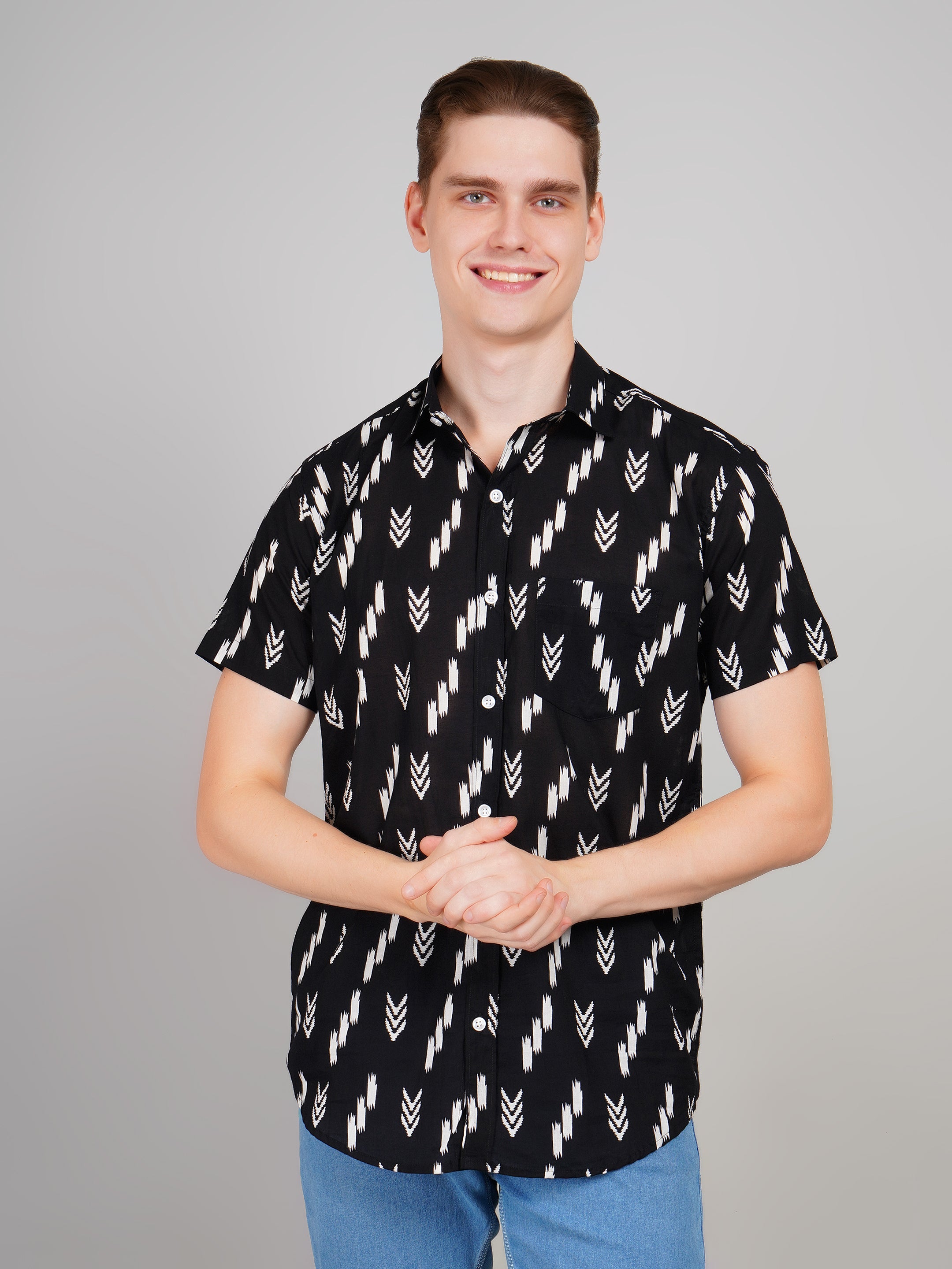 Nama's Black Jaipuri Printed Cotton Shirt