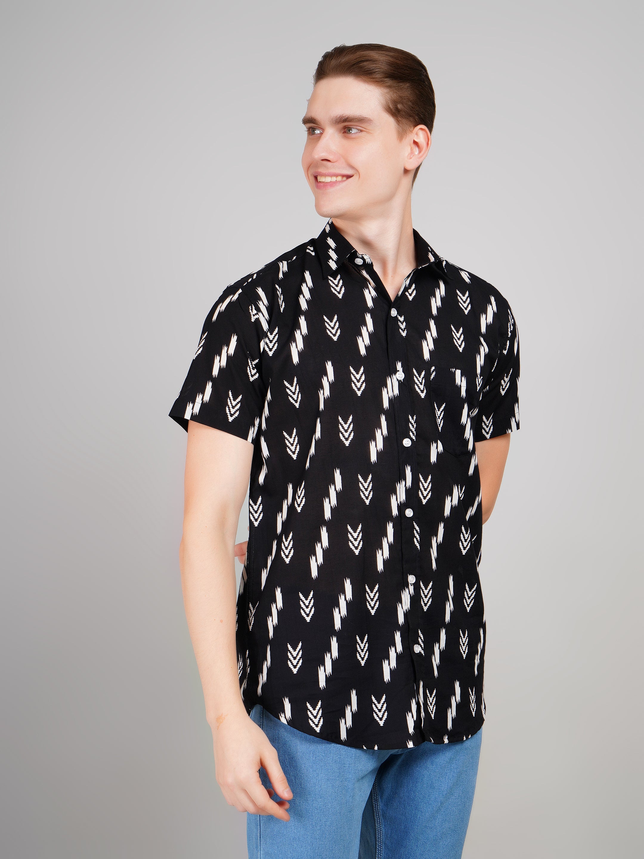 Nama's Black Jaipuri Printed Cotton Shirt