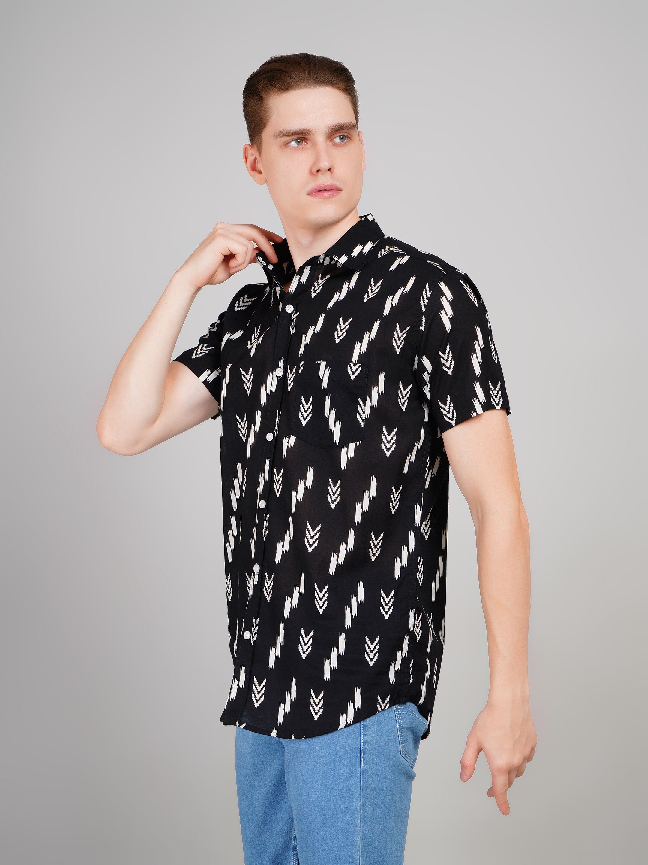 Nama's Black Jaipuri Printed Cotton Shirt