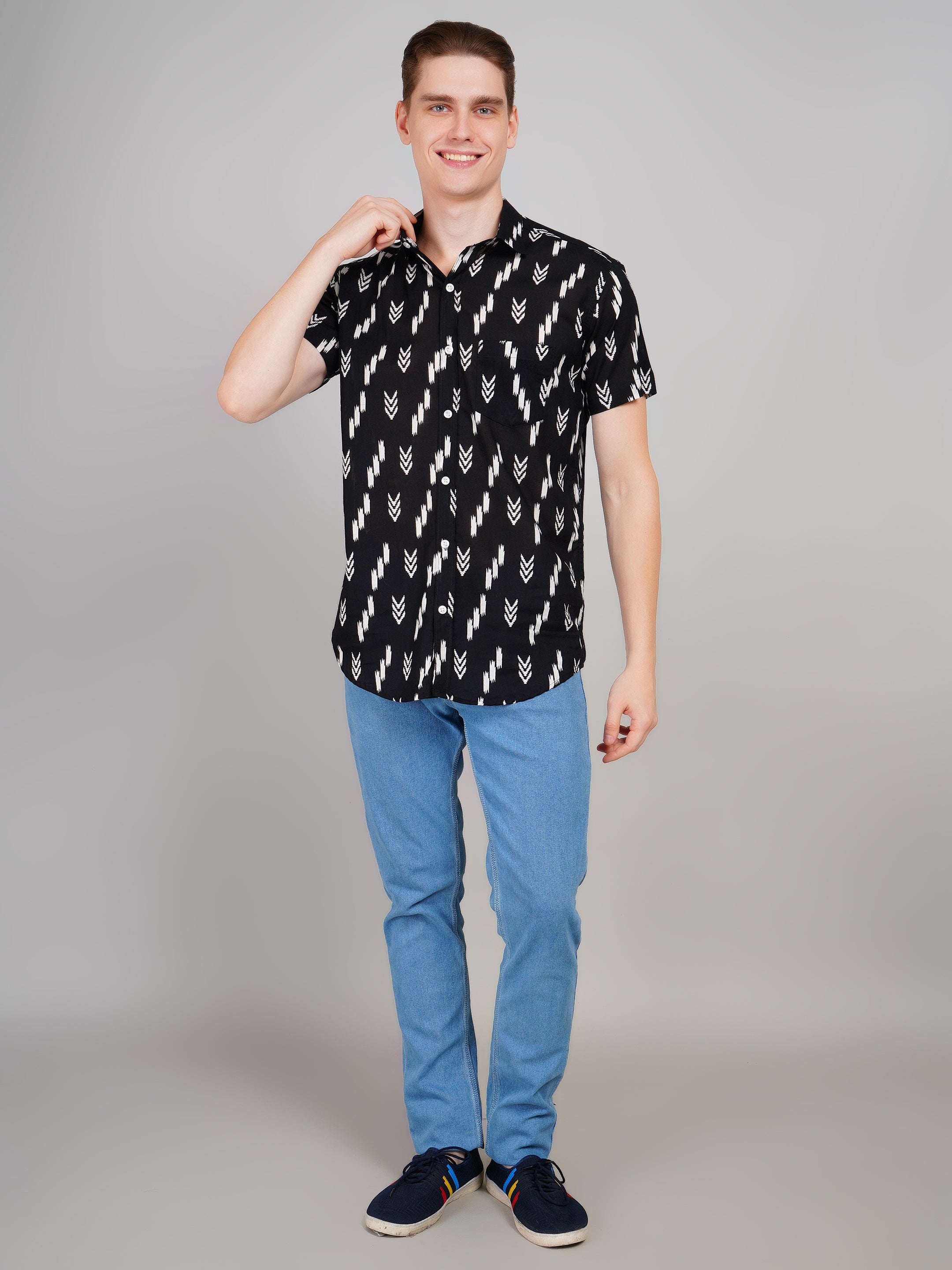 Nama's Black Jaipuri Printed Cotton Shirt