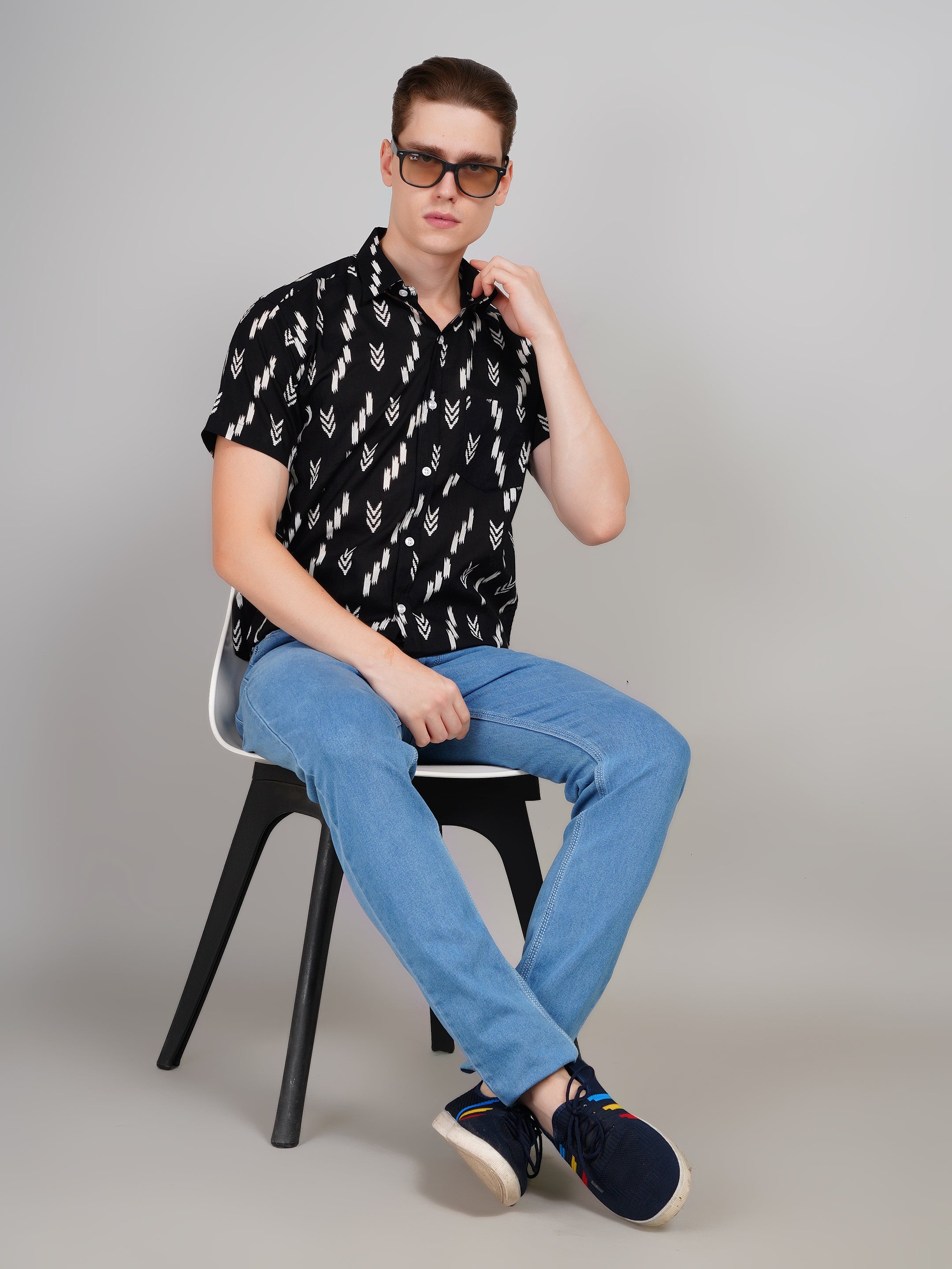 Nama's Black Jaipuri Printed Cotton Shirt