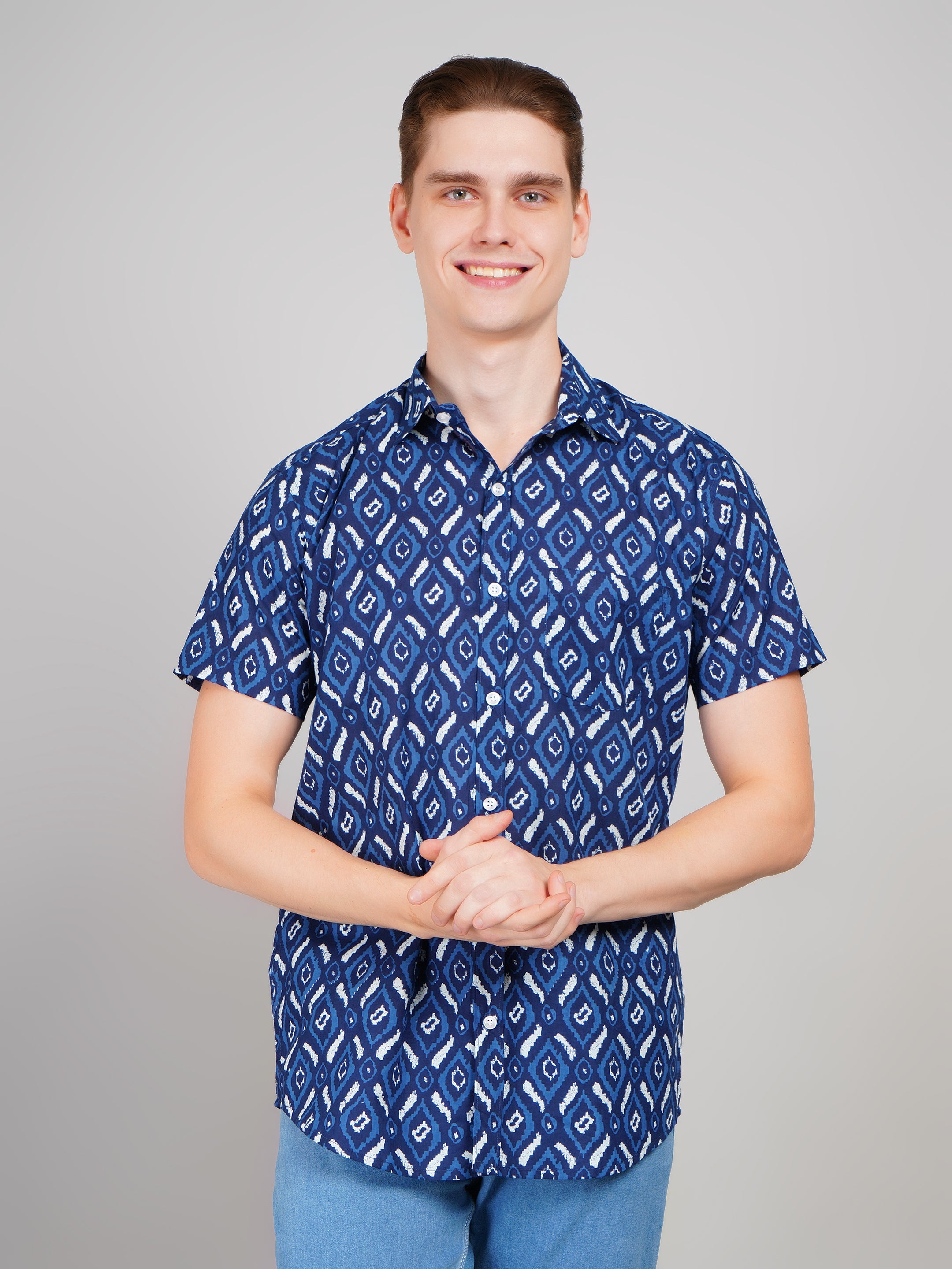 Nama's Blue Jaipuri Printed Cotton Shirt