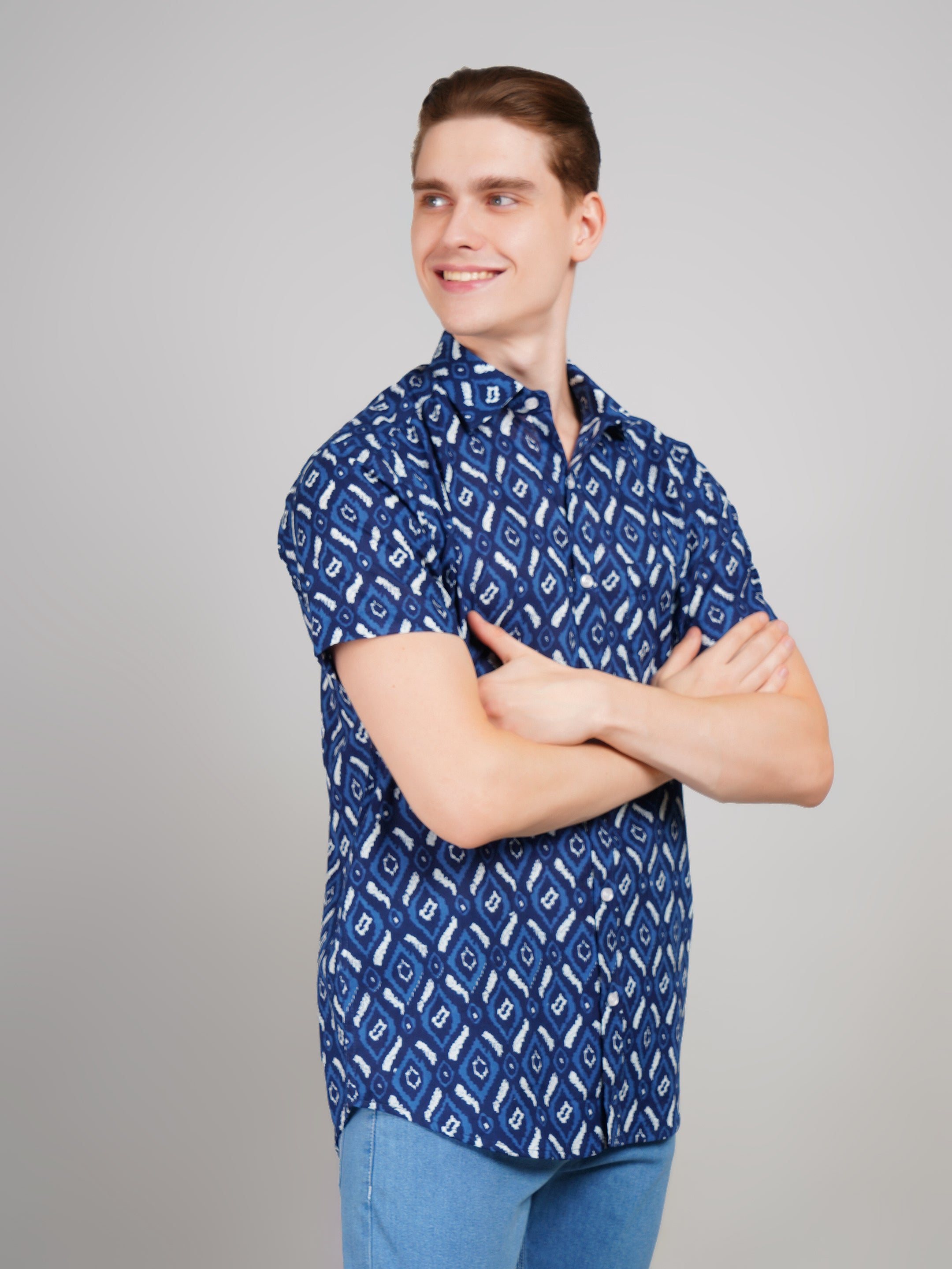 Nama's Blue Jaipuri Printed Cotton Shirt