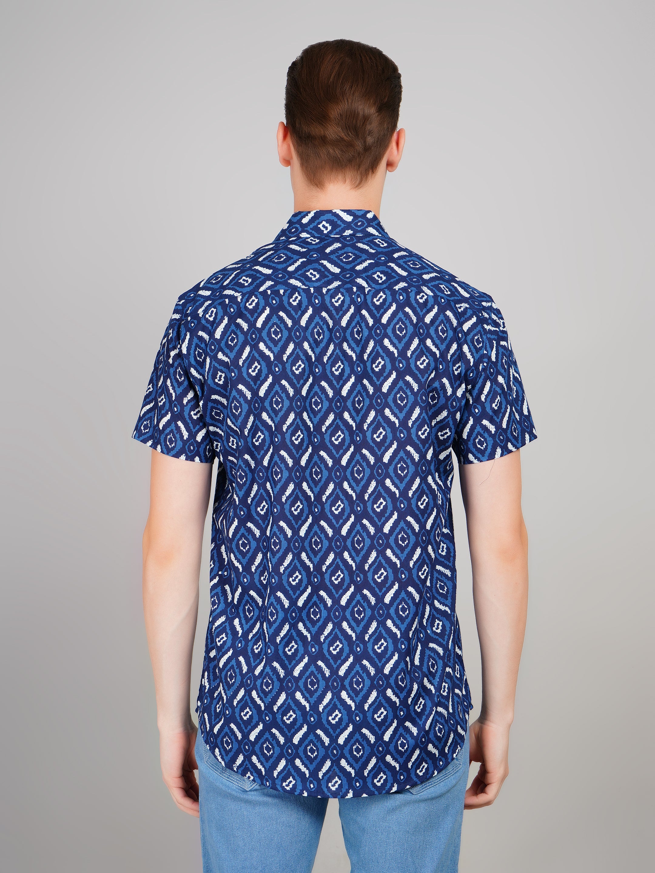 Nama's Blue Jaipuri Printed Cotton Shirt