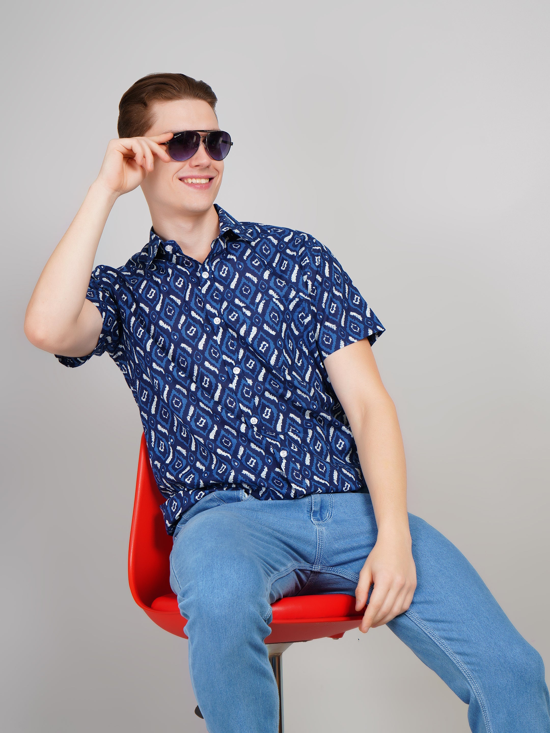 Nama's Blue Jaipuri Printed Cotton Shirt