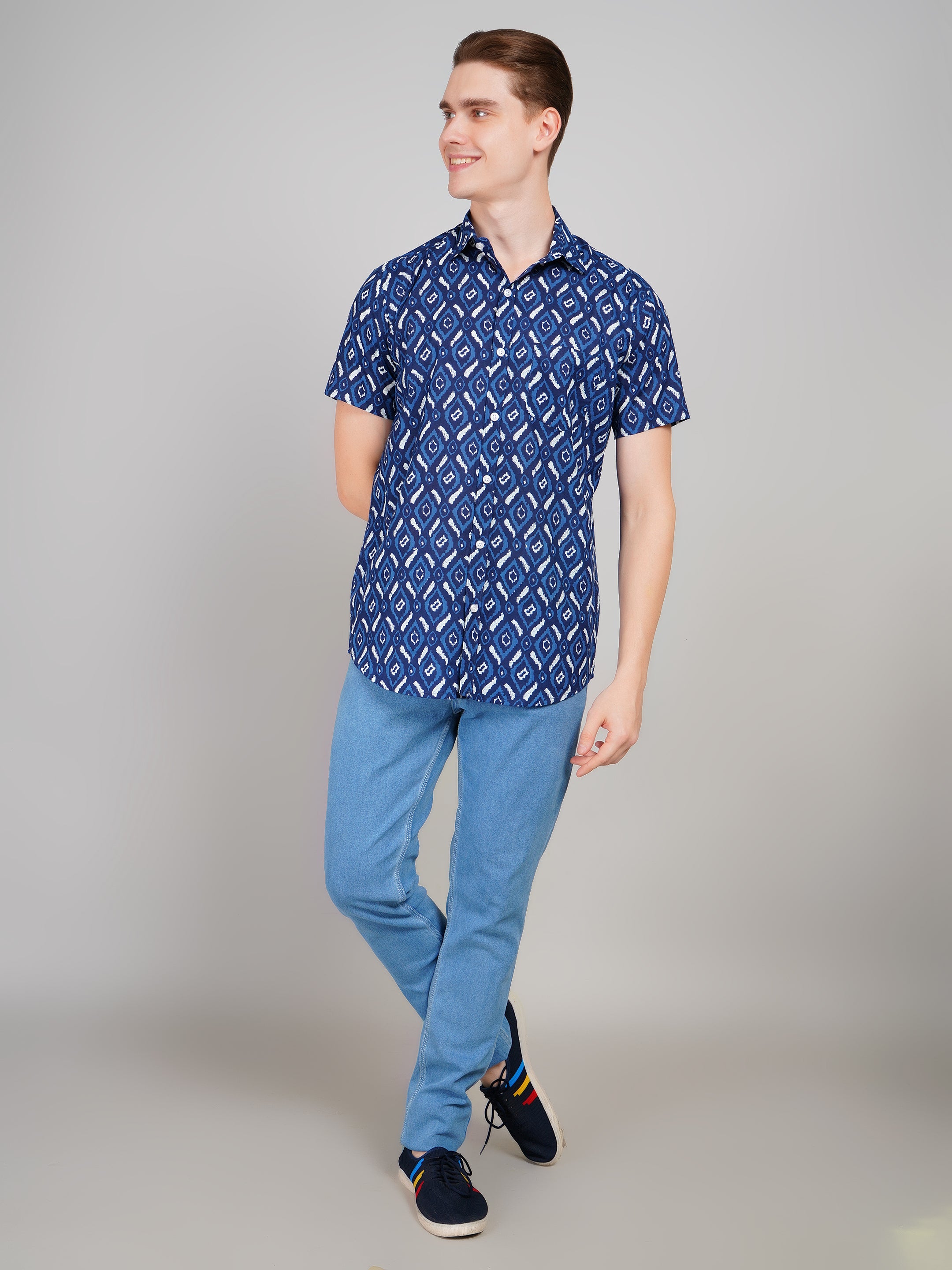 Nama's Blue Jaipuri Printed Cotton Shirt