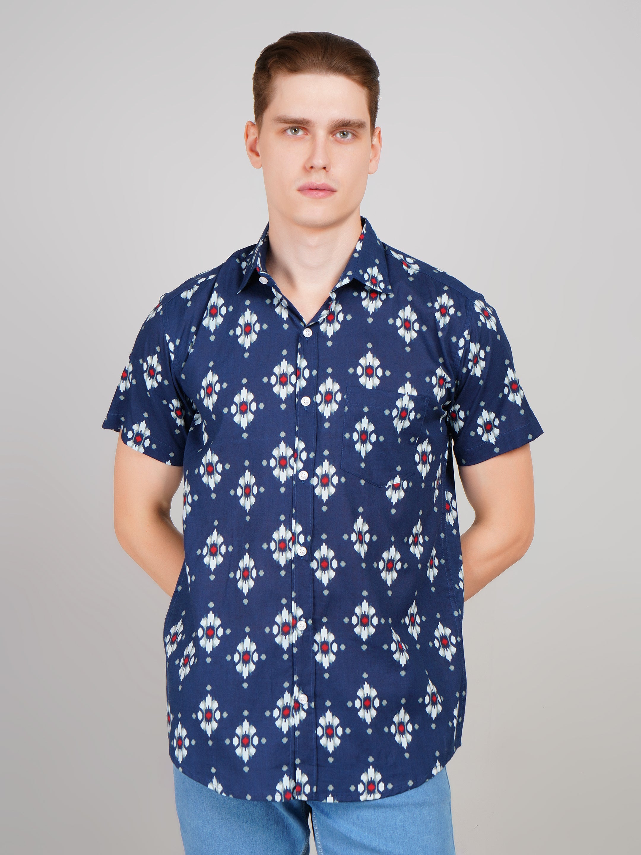 Nama's Blue Jaipuri Printed Cotton Shirt