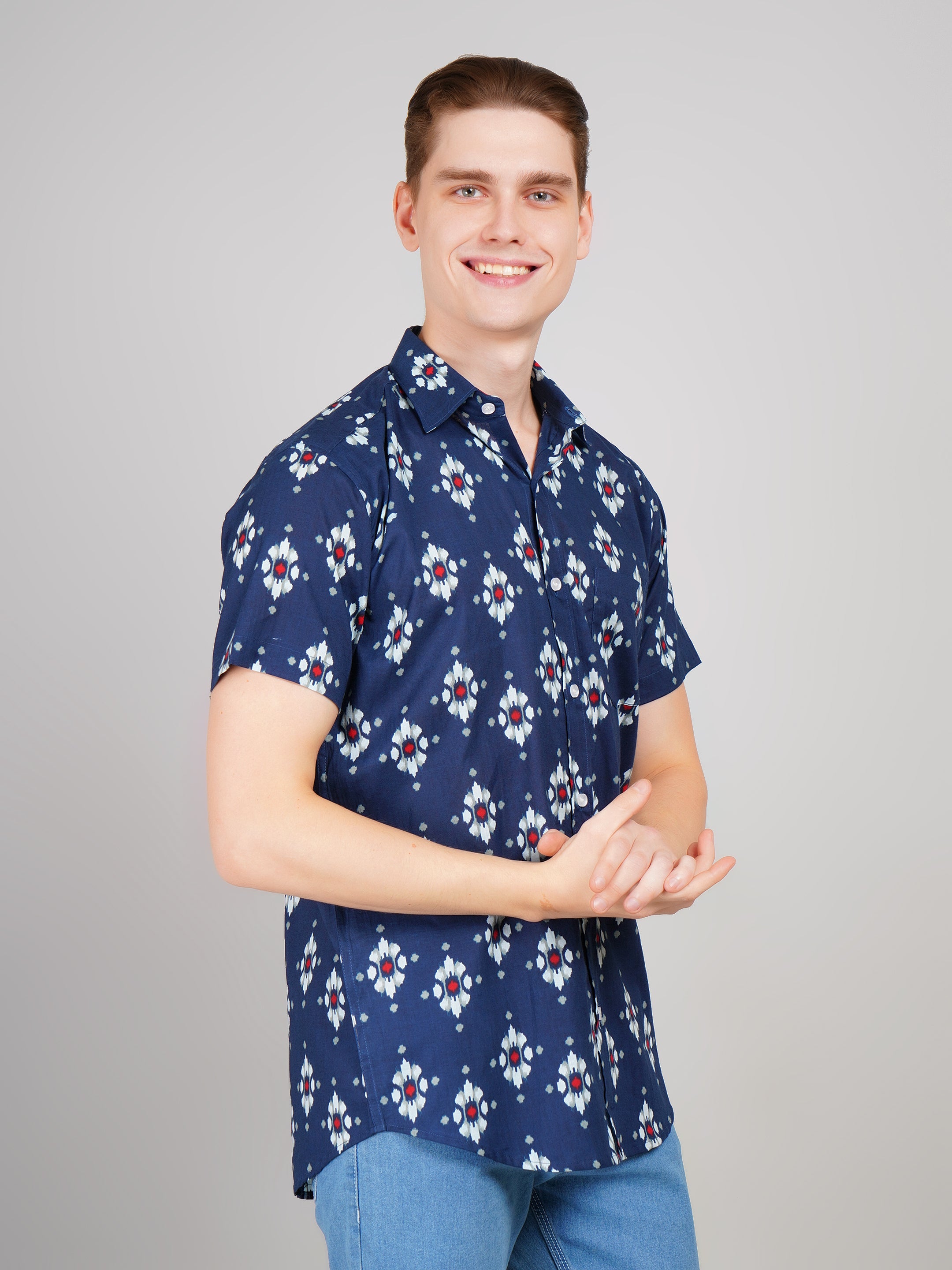 Nama's Blue Jaipuri Printed Cotton Shirt