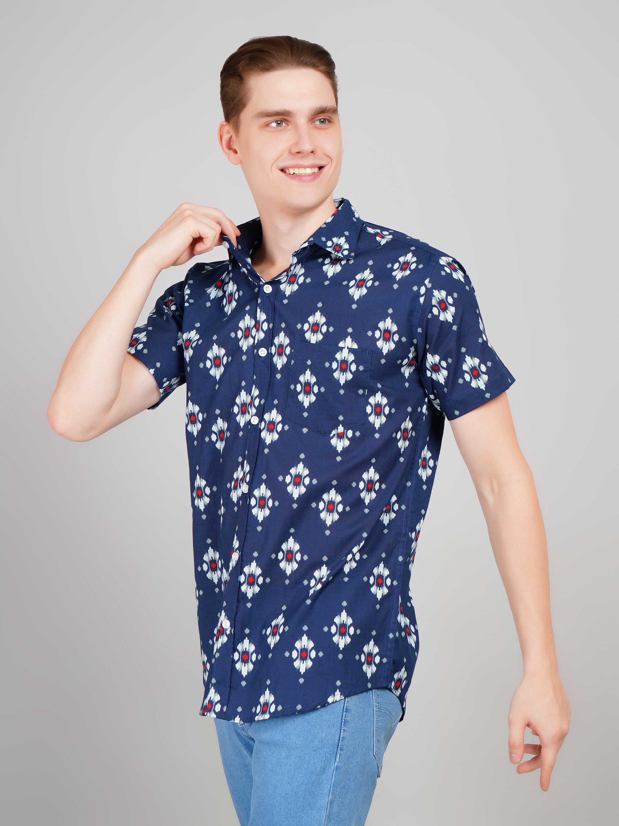 Nama's Blue Jaipuri Printed Cotton Shirt