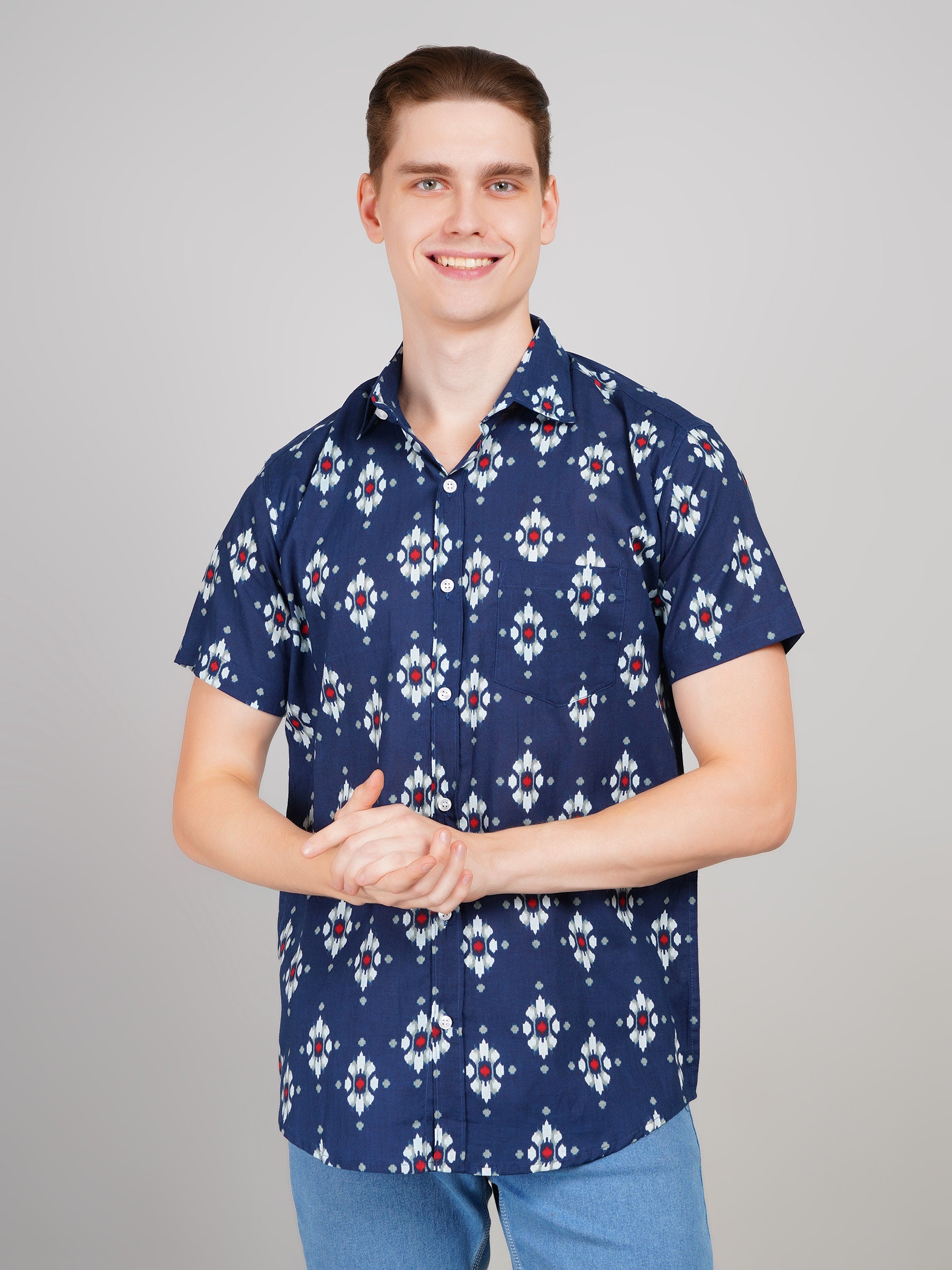 Nama's Blue Jaipuri Printed Cotton Shirt