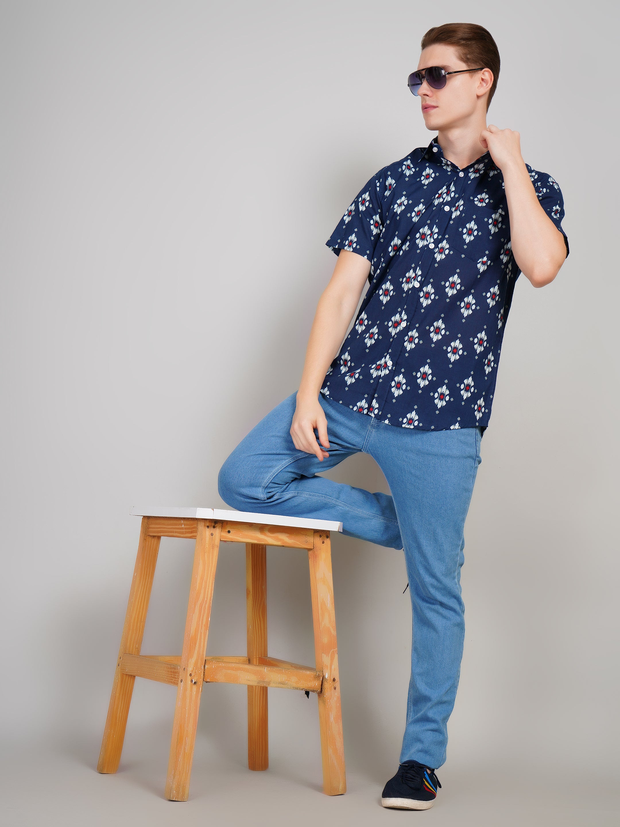 Nama's Blue Jaipuri Printed Cotton Shirt