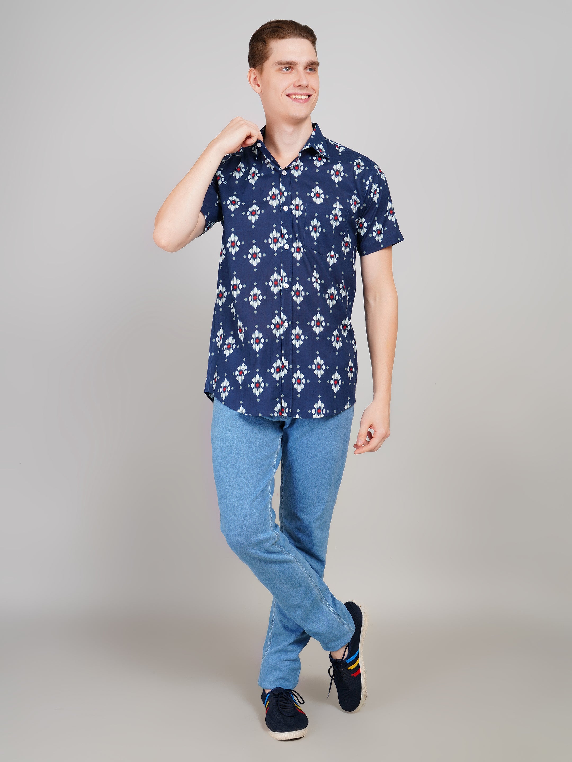 Nama's Blue Jaipuri Printed Cotton Shirt