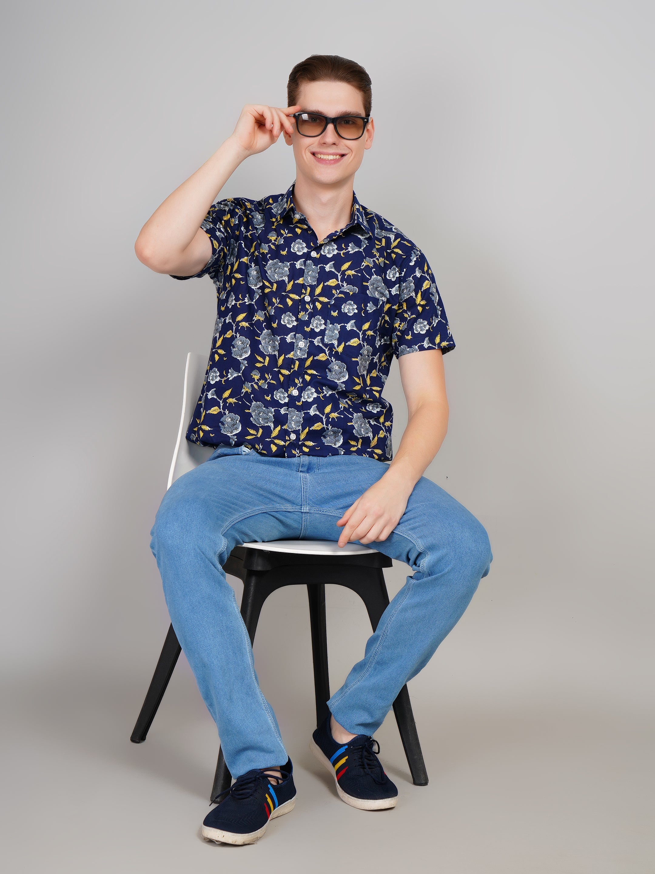 Nama's Navy Blue Jaipuri Printed Cotton Shirt