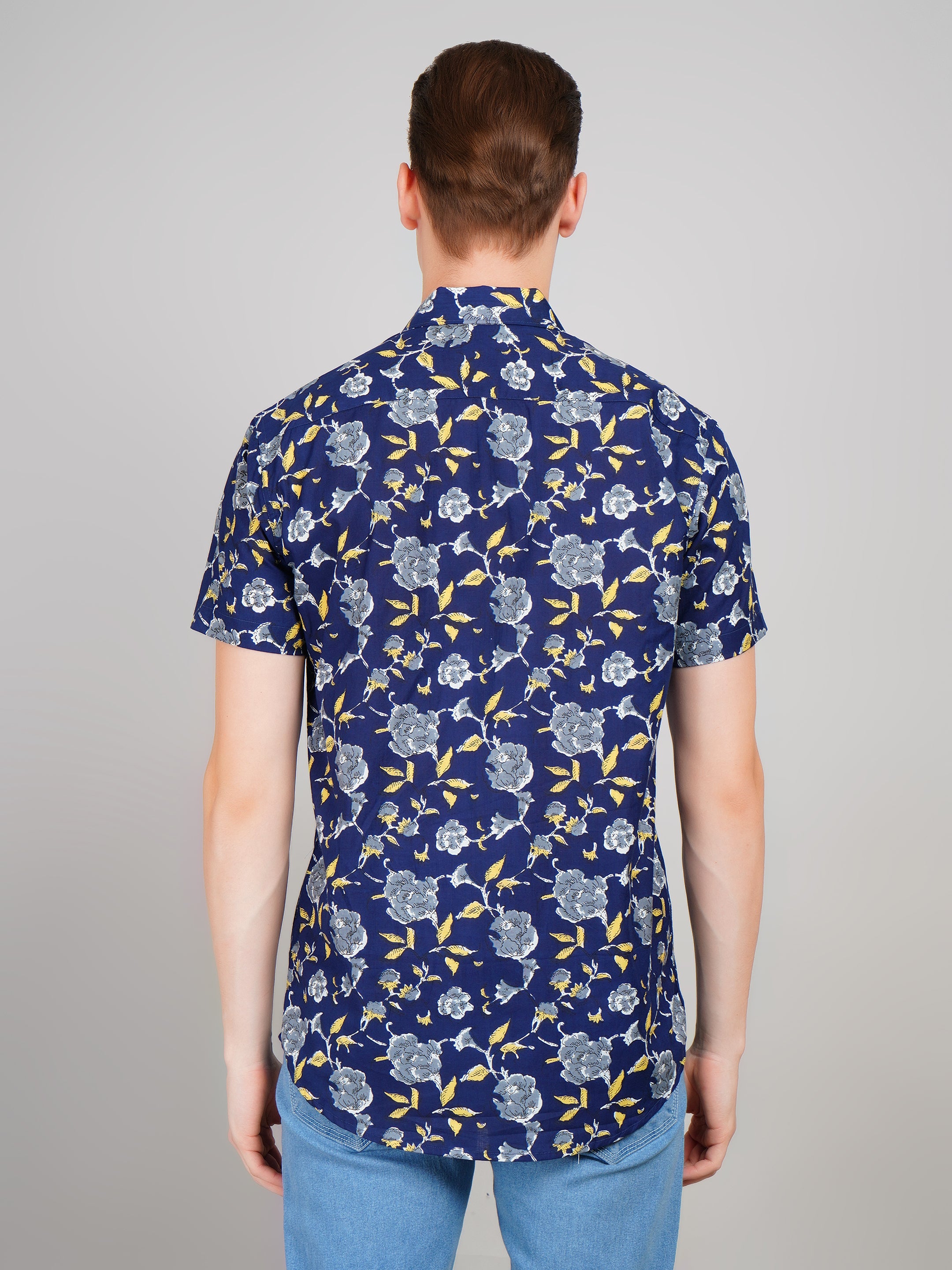 Nama's Navy Blue Jaipuri Printed Cotton Shirt