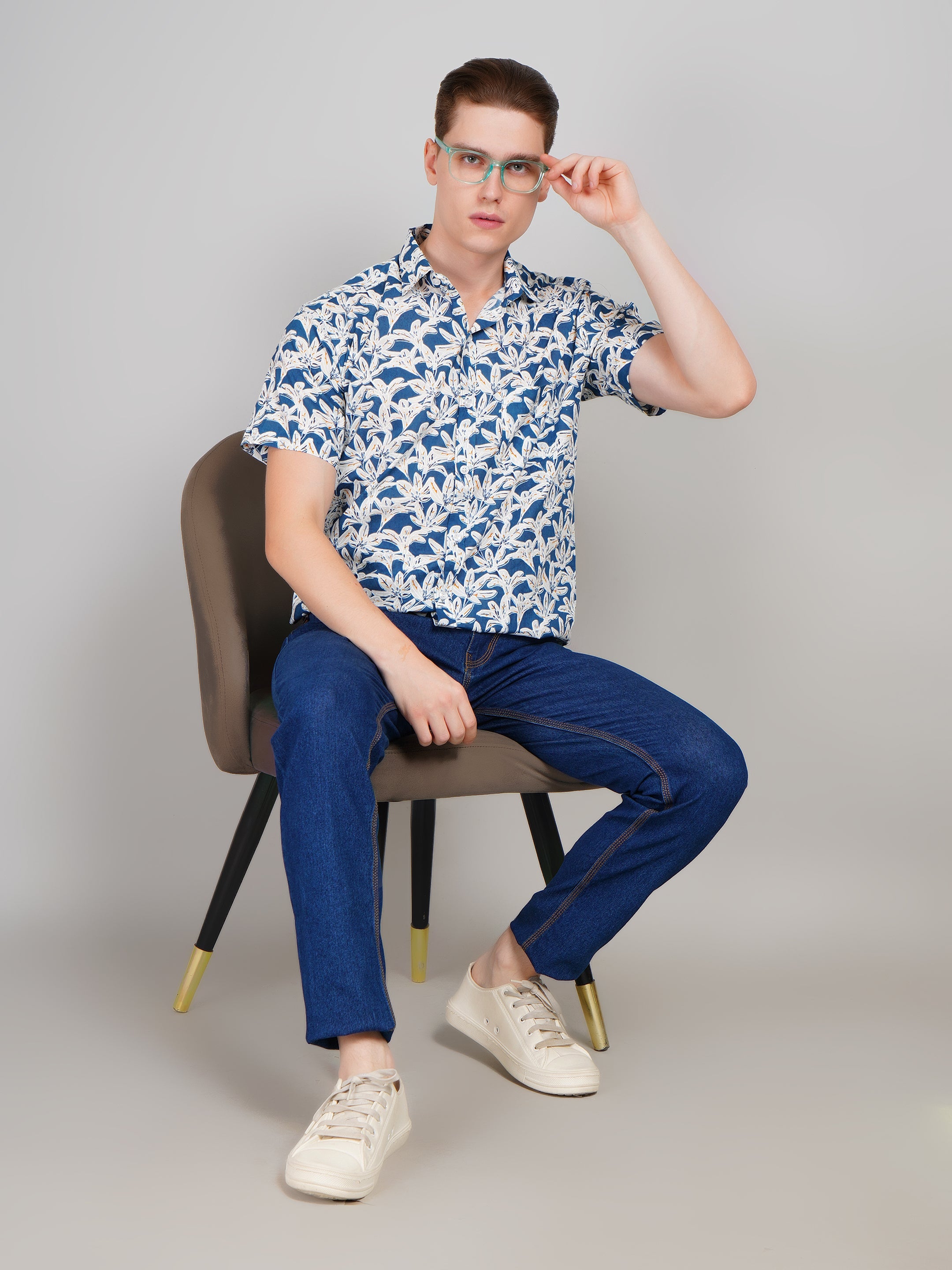 Nama's Light Blue Jaipuri Printed Cotton Shirt