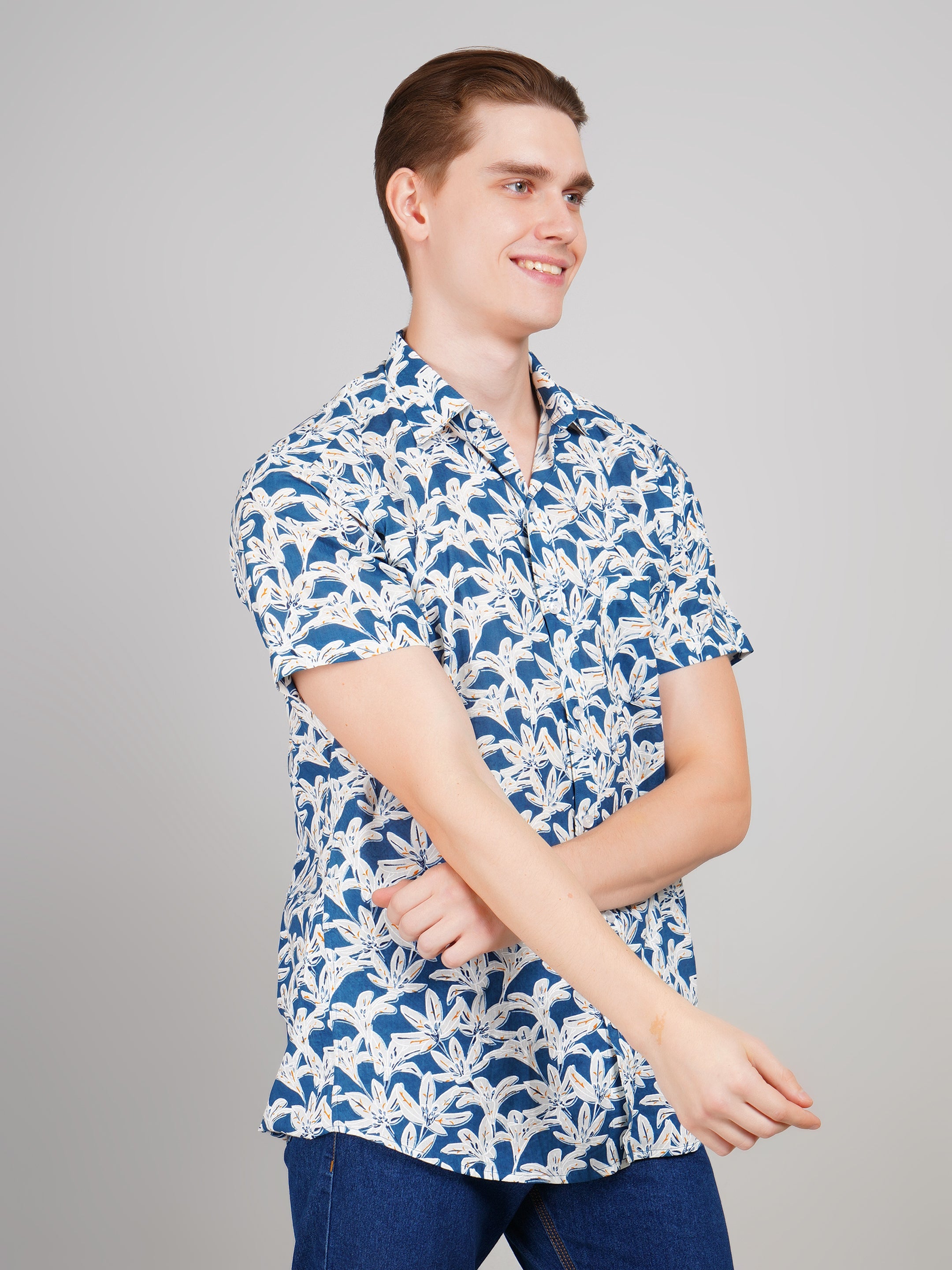 Nama's Light Blue Jaipuri Printed Cotton Shirt