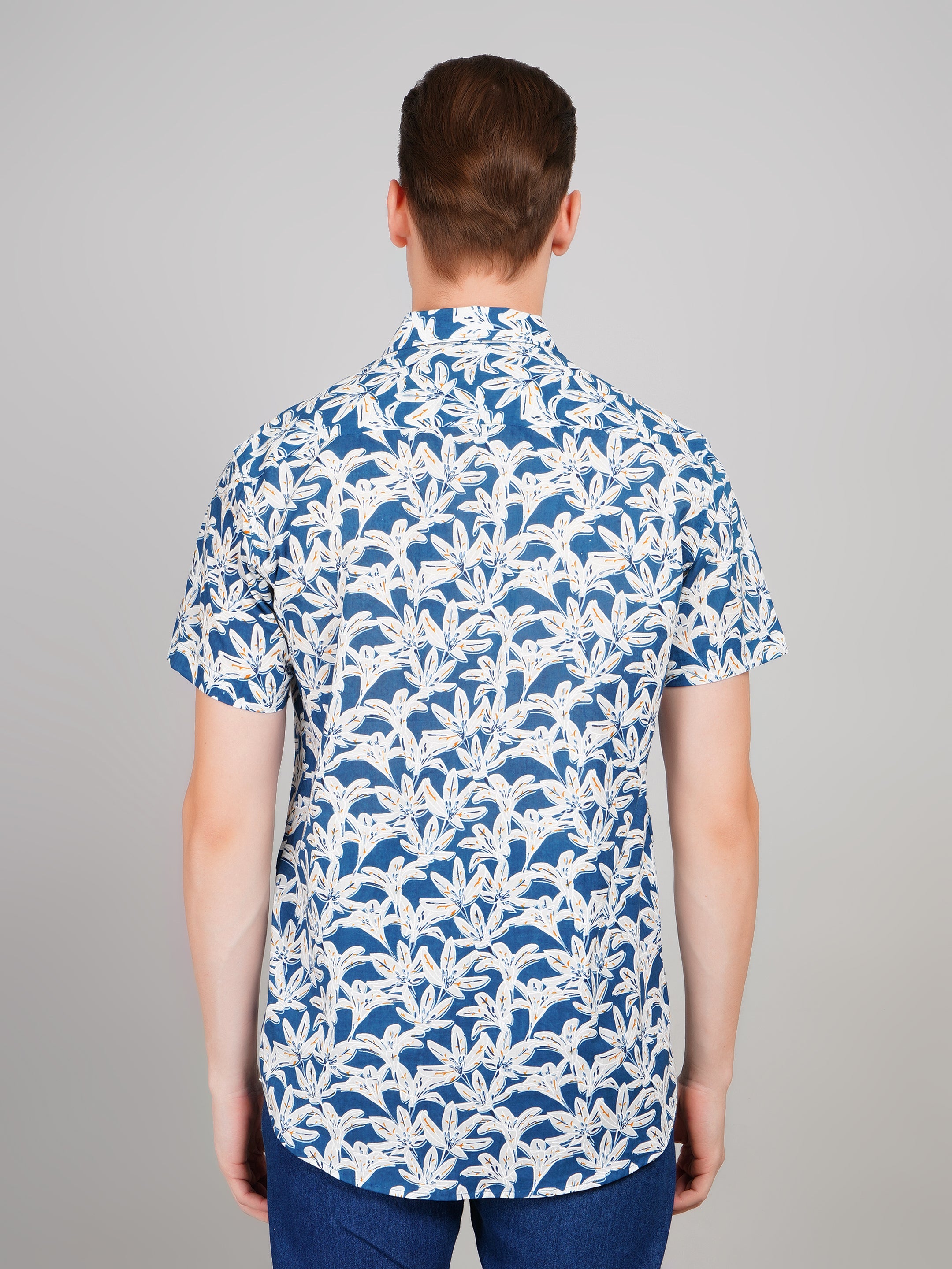 Nama's Light Blue Jaipuri Printed Cotton Shirt