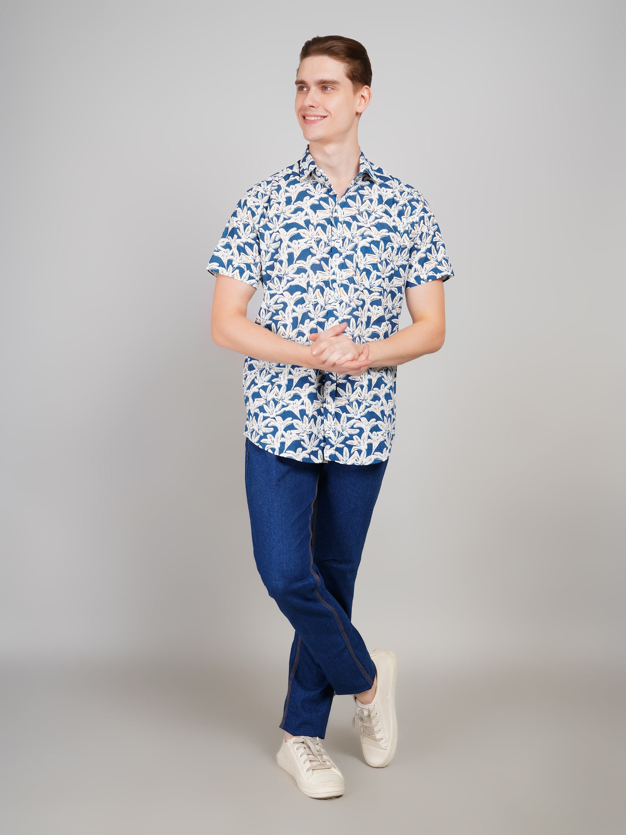 Nama's Light Blue Jaipuri Printed Cotton Shirt