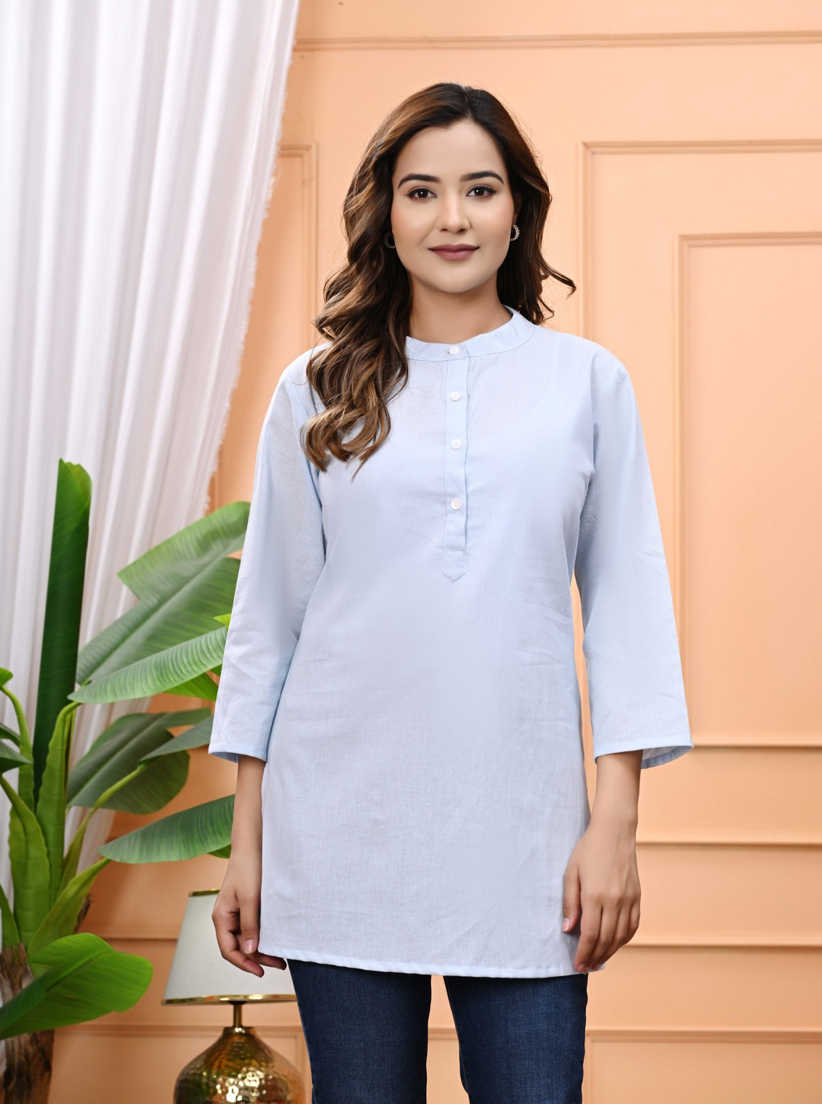 NAMA'S Women Solid Straight Kurti with Mandarin Collar