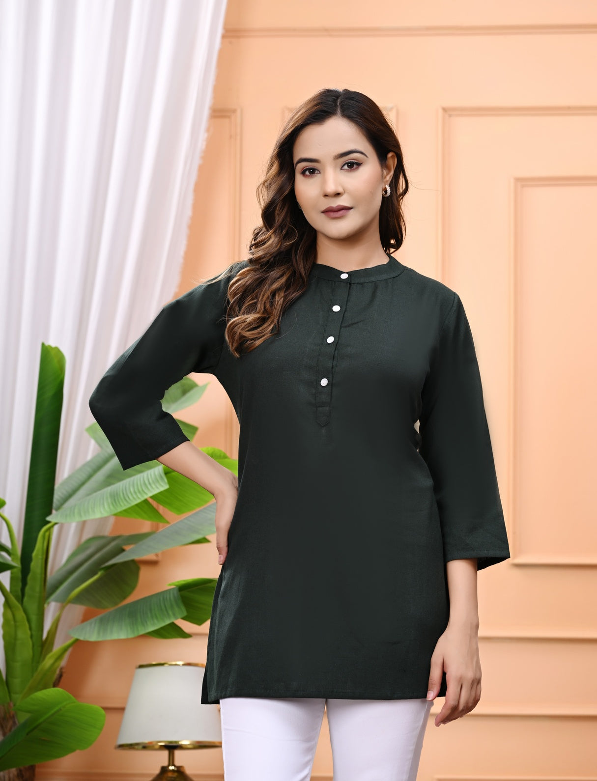 NAMA'S Women Solid Straight Kurti with Mandarin Collar
