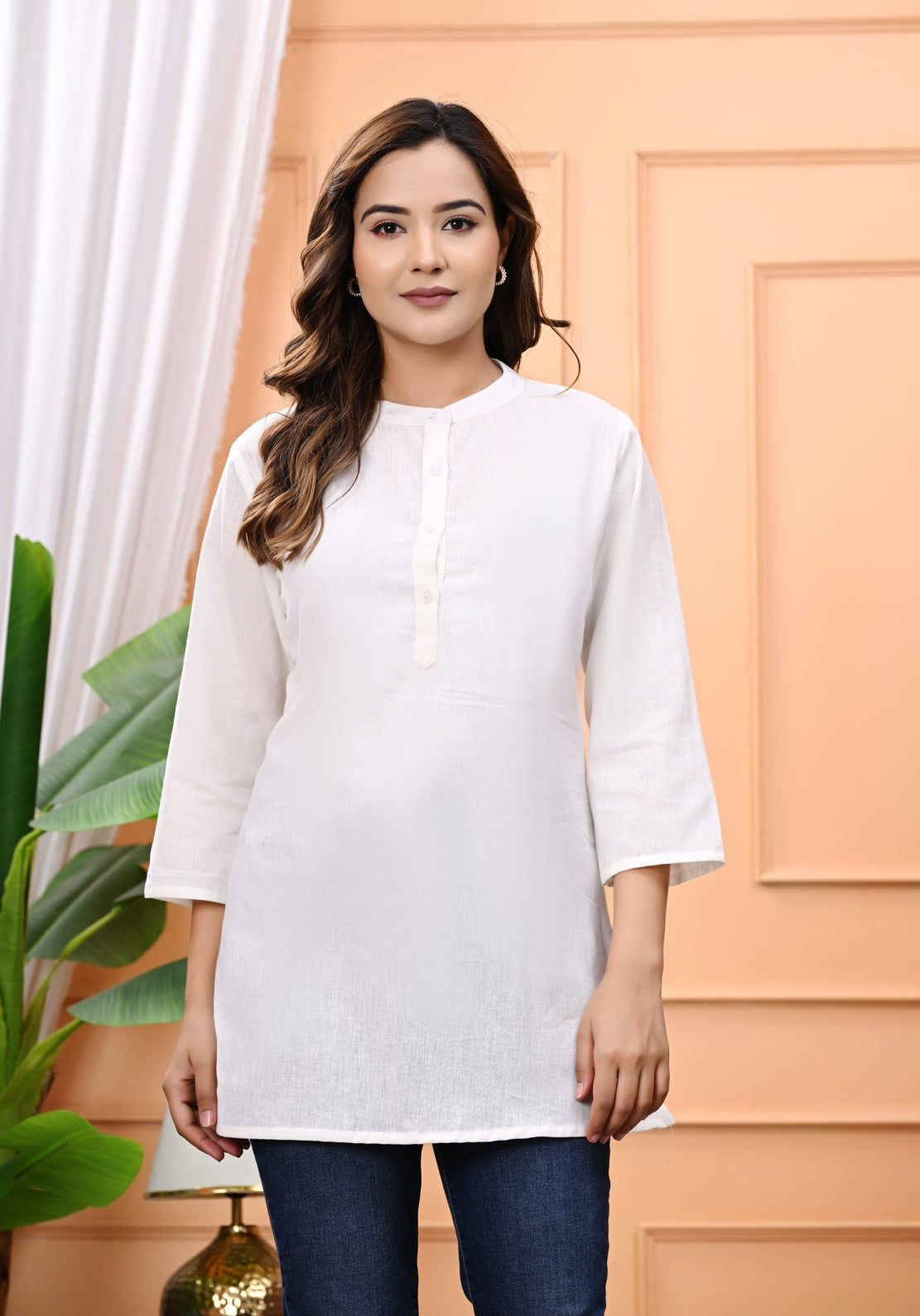 NAMA'S Women Solid Straight Kurti with Mandarin Collar