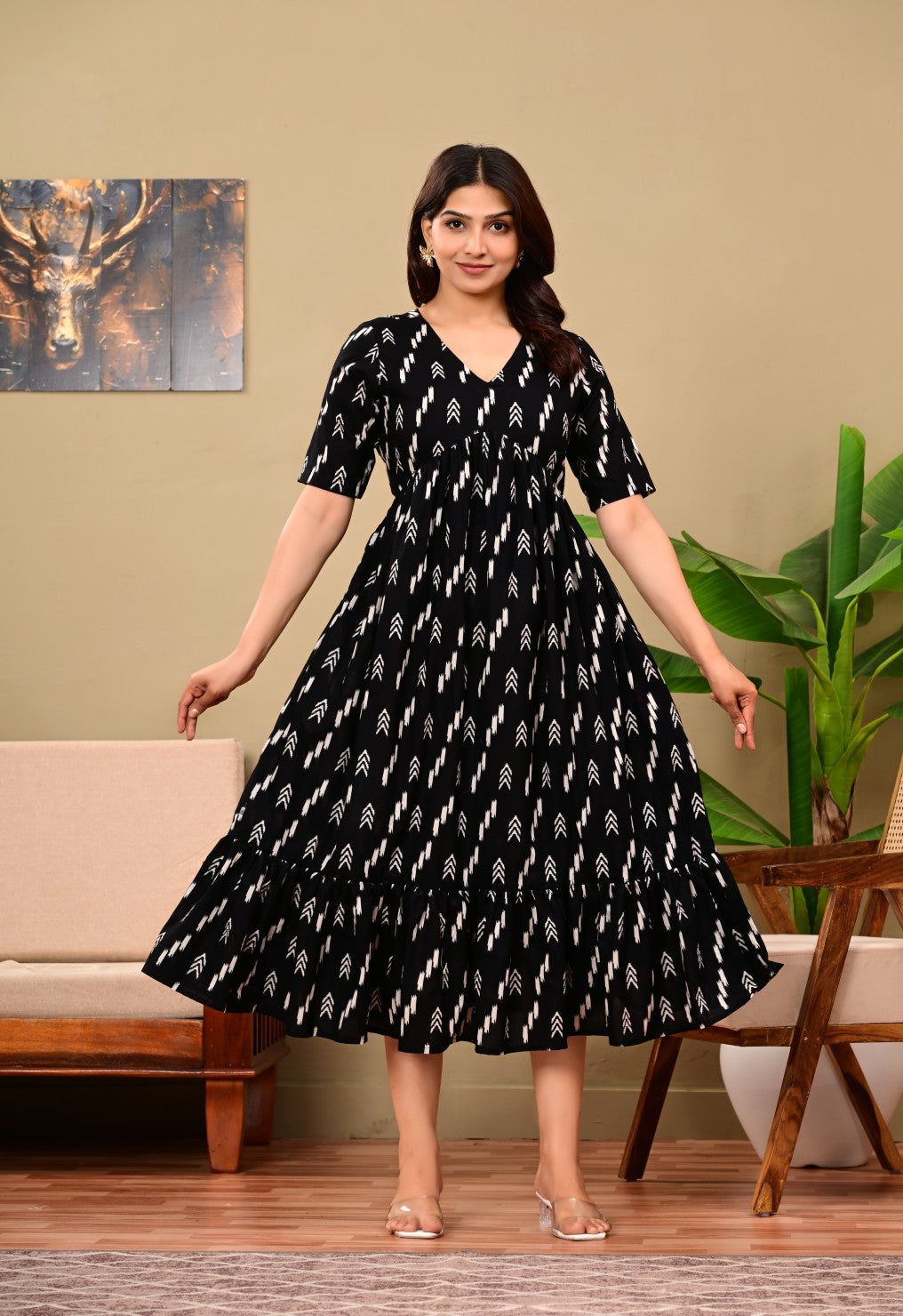 Women Floral Printed Flared Midi Dress