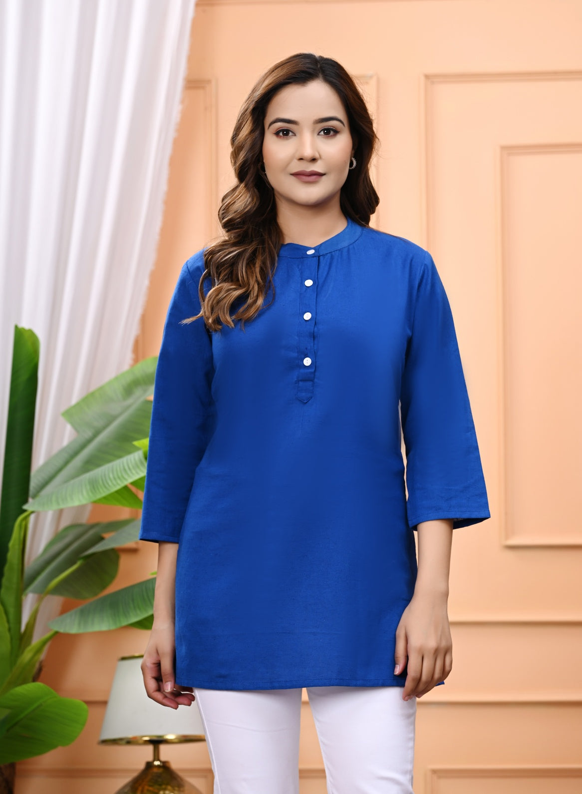 NAMA'S Women Solid Straight Kurti with Mandarin Collar