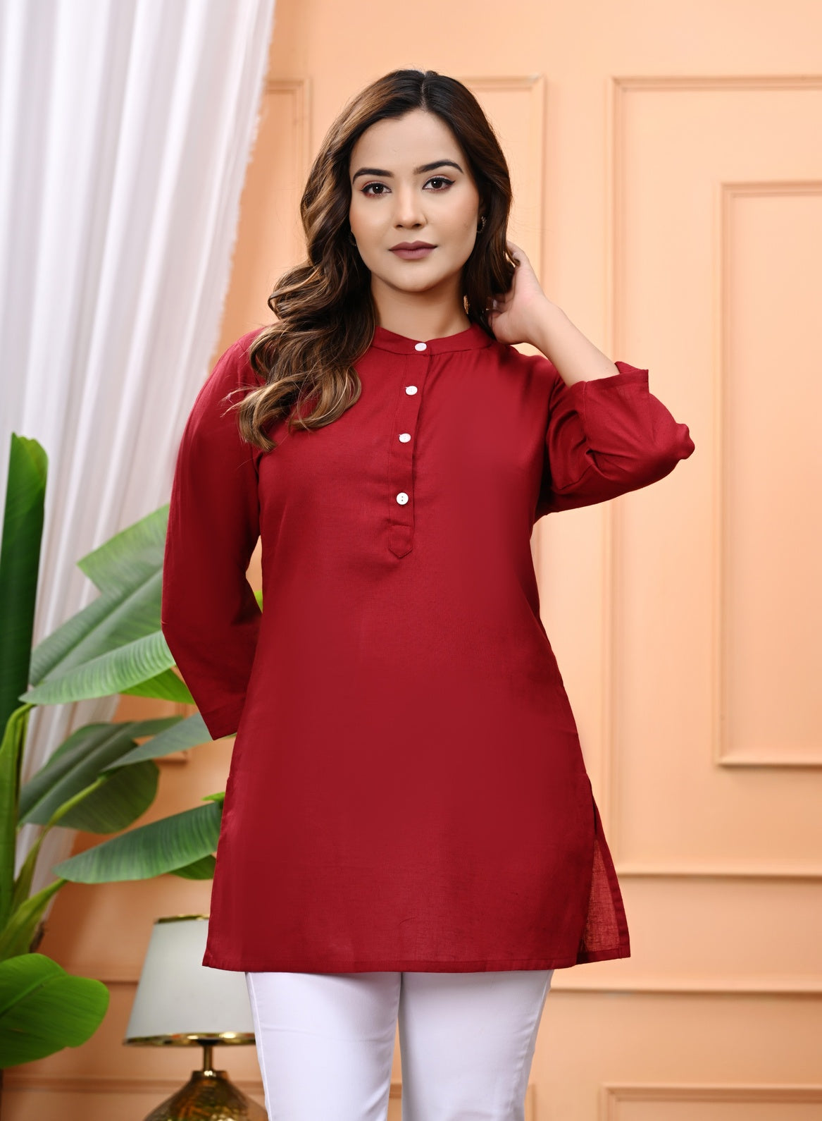 NAMA'S Women Solid Straight Kurti with Mandarin Collar